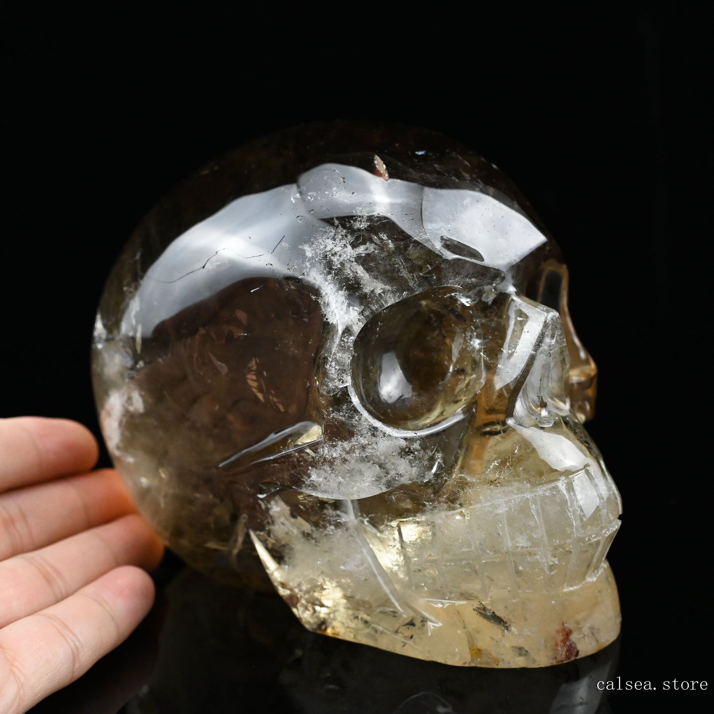 5.51'' Smokey Citrine Hand Carved Crystal Skull Sculpture Crystal Healing Super Realistic