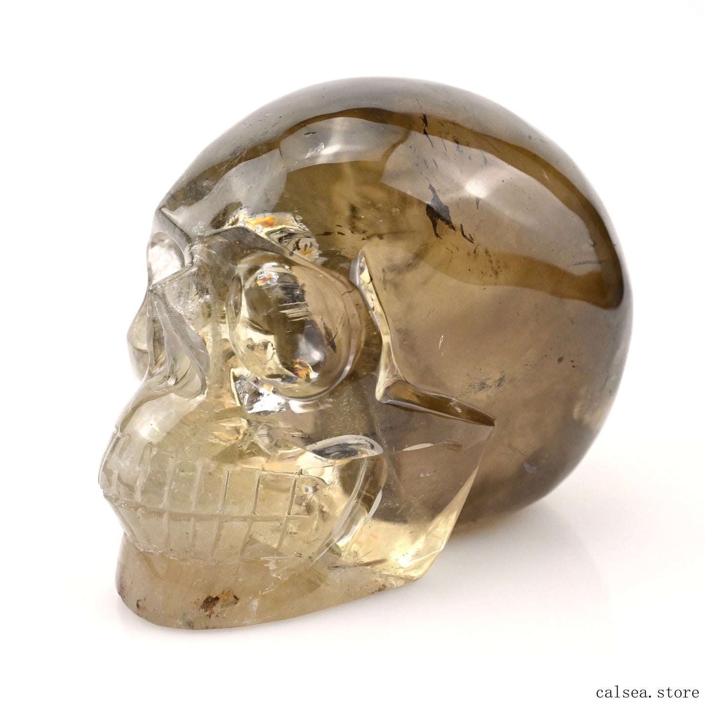 5.51'' Smokey Citrine Hand Carved Crystal Skull Sculpture Crystal Healing Super Realistic