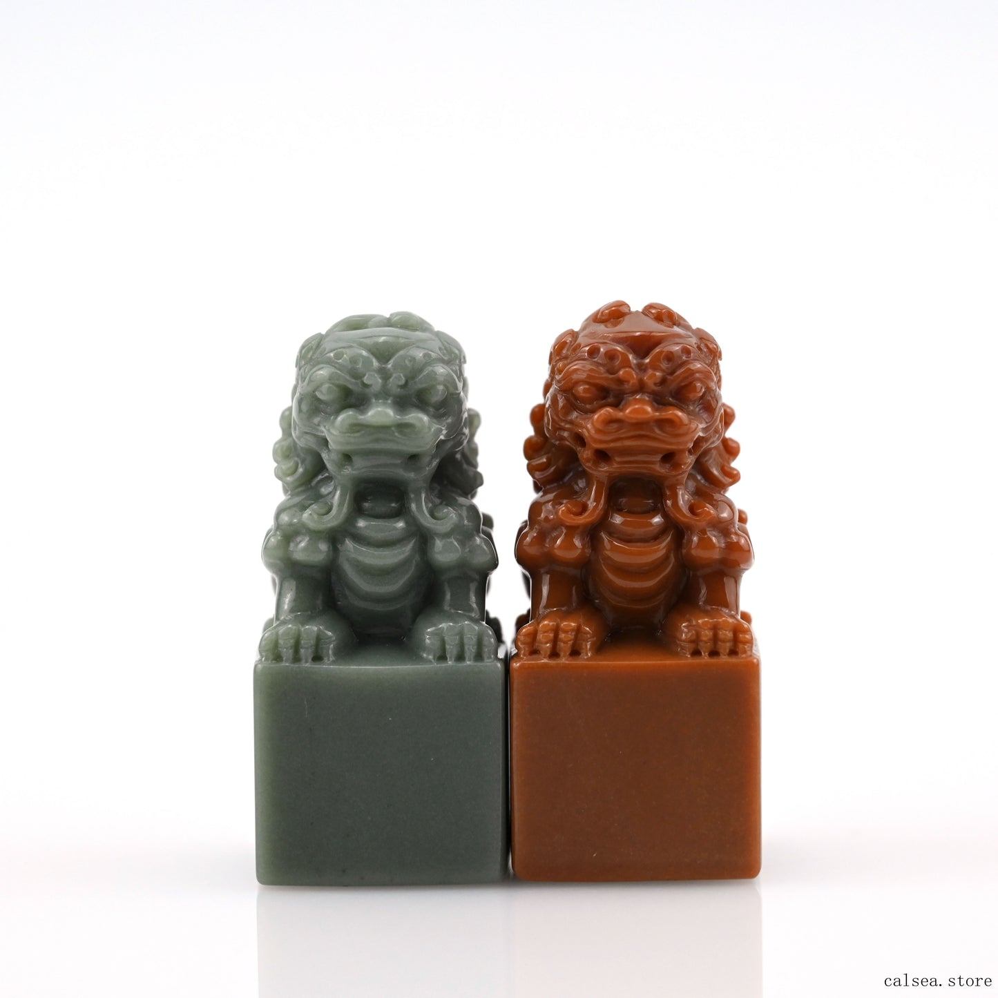 Jade Foo Dogs Sculpture Guardian Lion Carving Crystal Healing Hand Carved