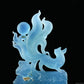 7.51'' Gemstone Aquamarine Nine Tail Fox Sculpture Crystal Healing Hand Carved Crystal Super Realistic