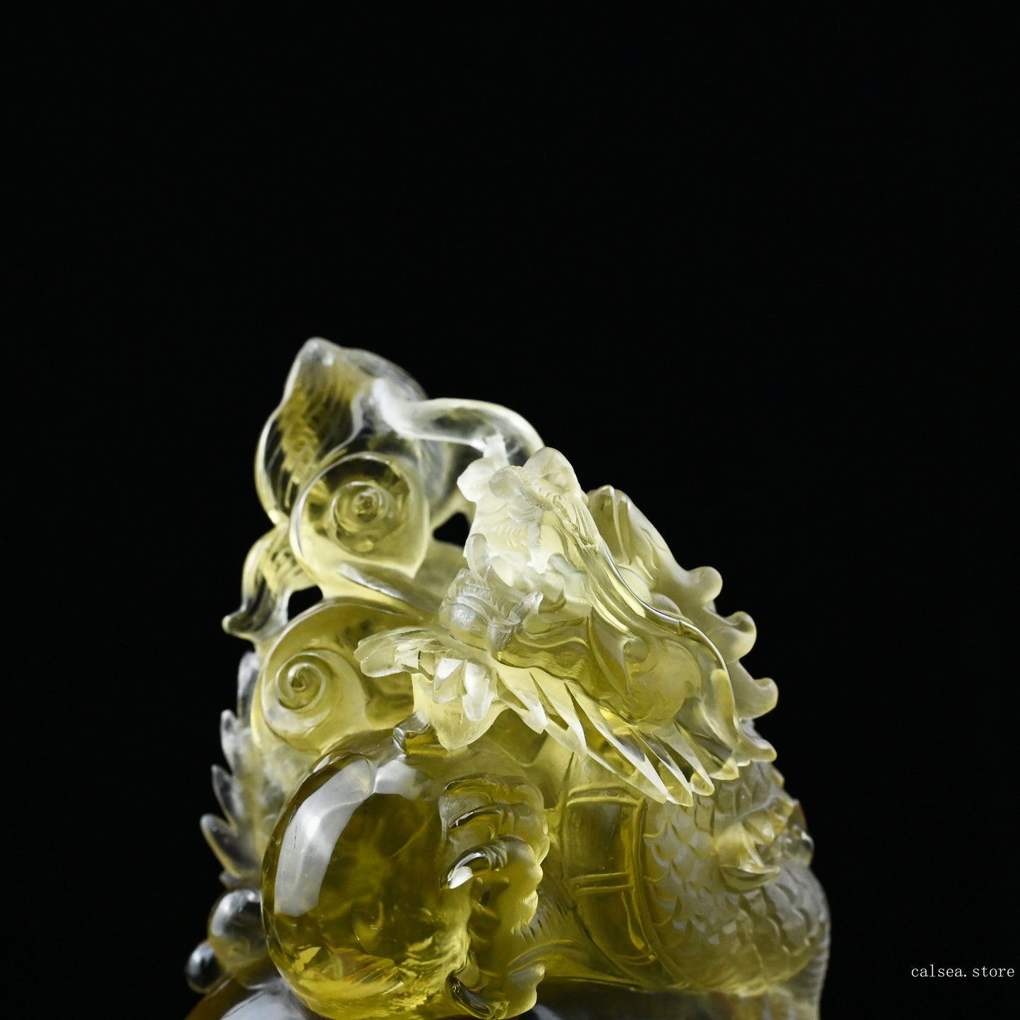 6.14'' Stunning Brazil Rutilated Citrine Dragon Sculpture Crystal Healing Hand Carved Super Realistic