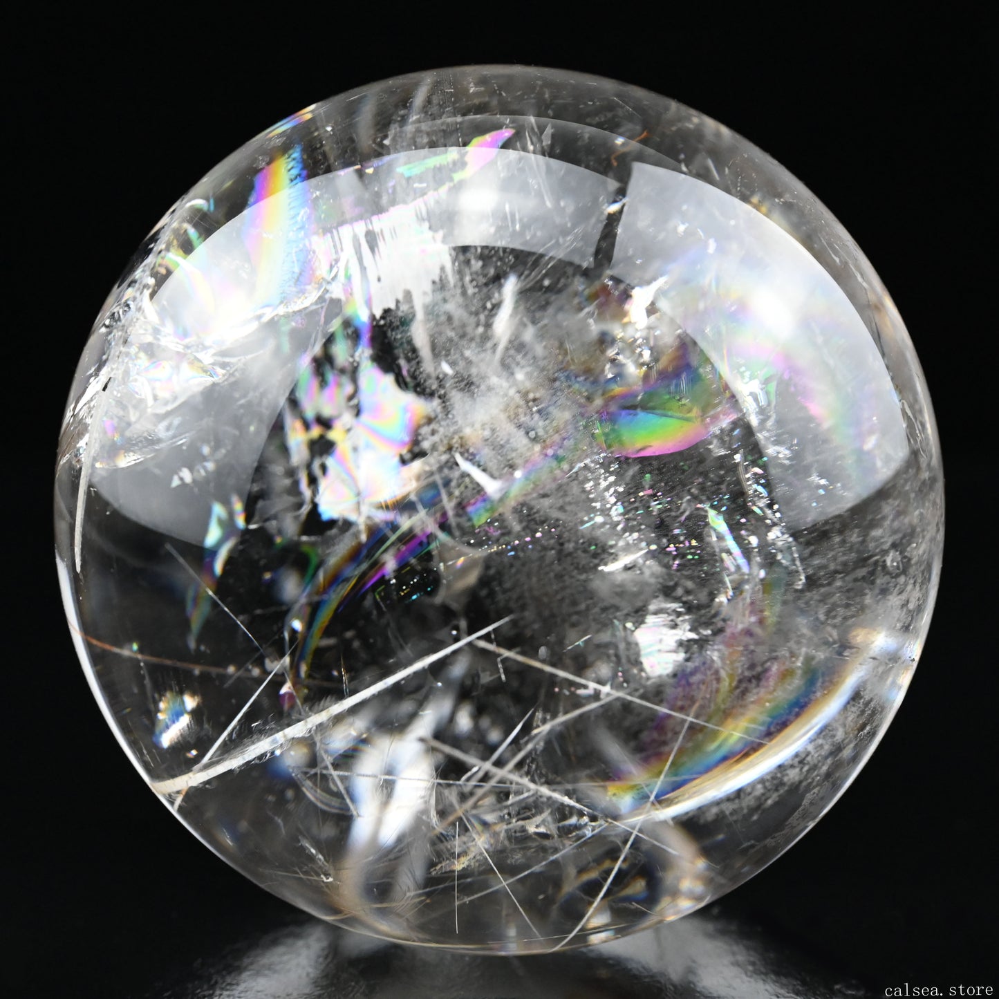 4.64'' Stunning Rainbow White Tourmaline Clearquartz Sphere Crystal Healing Hand Carved Sphere/Ball