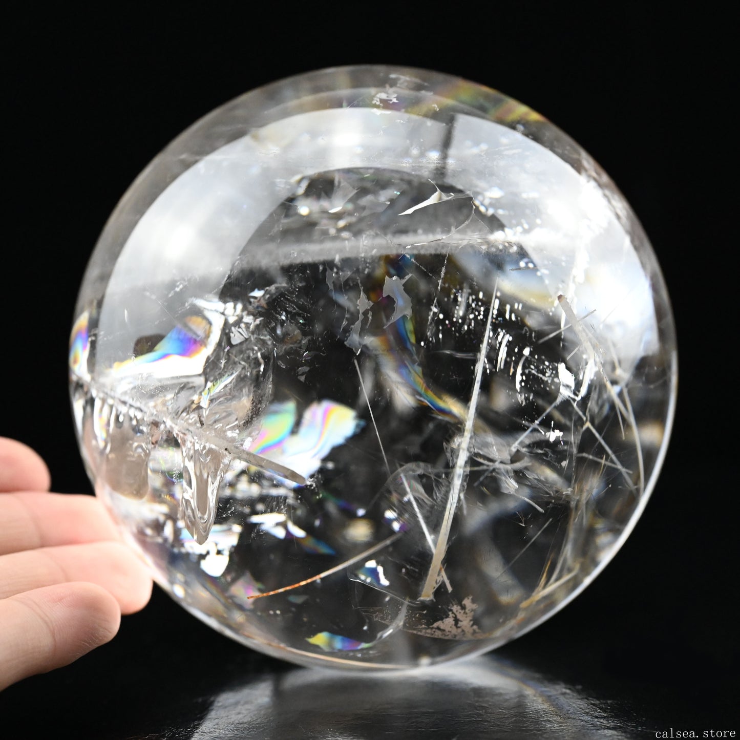 4.64'' Stunning Rainbow White Tourmaline Clearquartz Sphere Crystal Healing Hand Carved Sphere/Ball