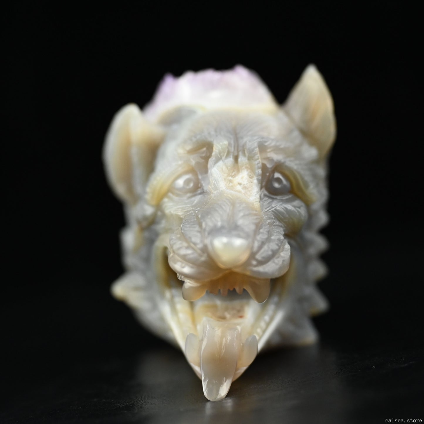 4.88" Vivid Amethyst Druse Wolf Sculpture Hand Carved Crystal Ornaments