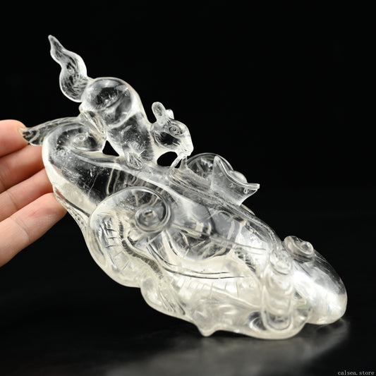 Clearquartz Zodiac RuYi Rat Sculpture Crystal Ornaments Hand Carved