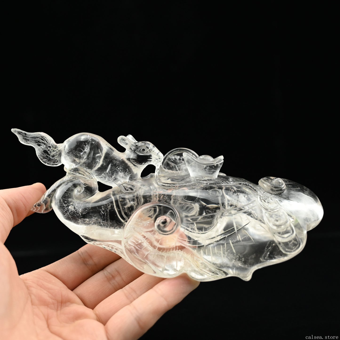 Clearquartz Zodiac RuYi Rat Sculpture Crystal Ornaments Hand Carved