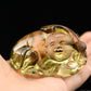 2.9'' Brazil Citrine ShanCai God  Sculpture Crystal Healing Hand Carved Ornaments