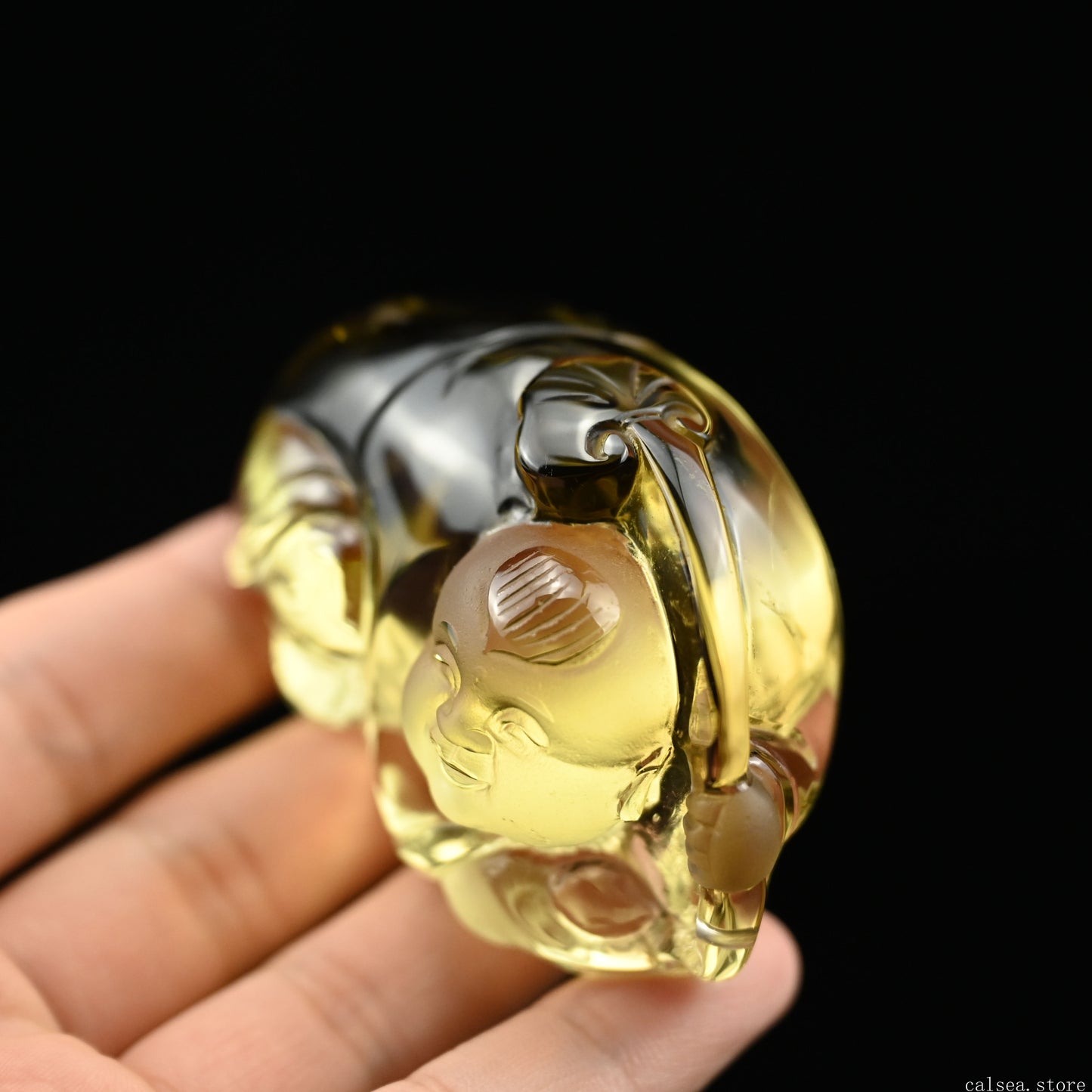 2.9'' Brazil Citrine ShanCai God  Sculpture Crystal Healing Hand Carved Ornaments