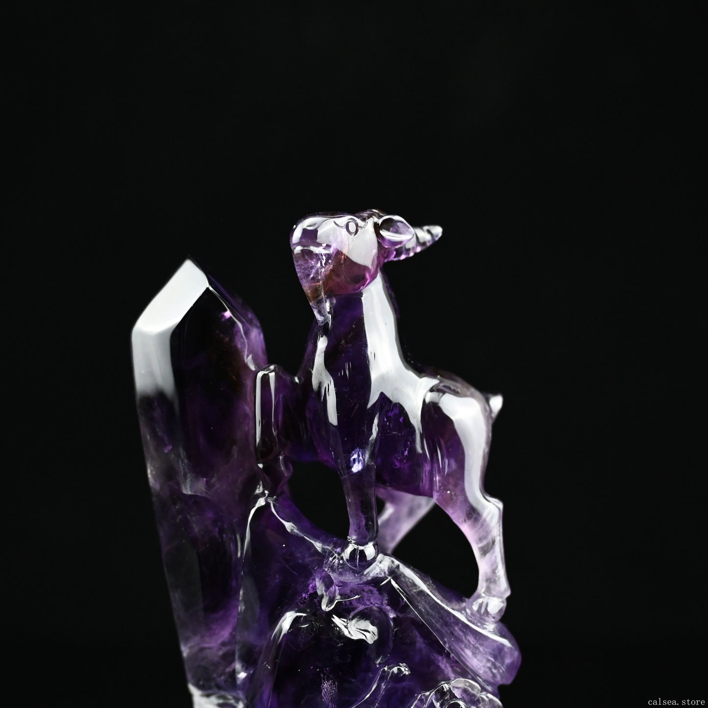 6.33" Amethyst  Zodiac Goat Sculpture Carving Hand Carved Super Realistic