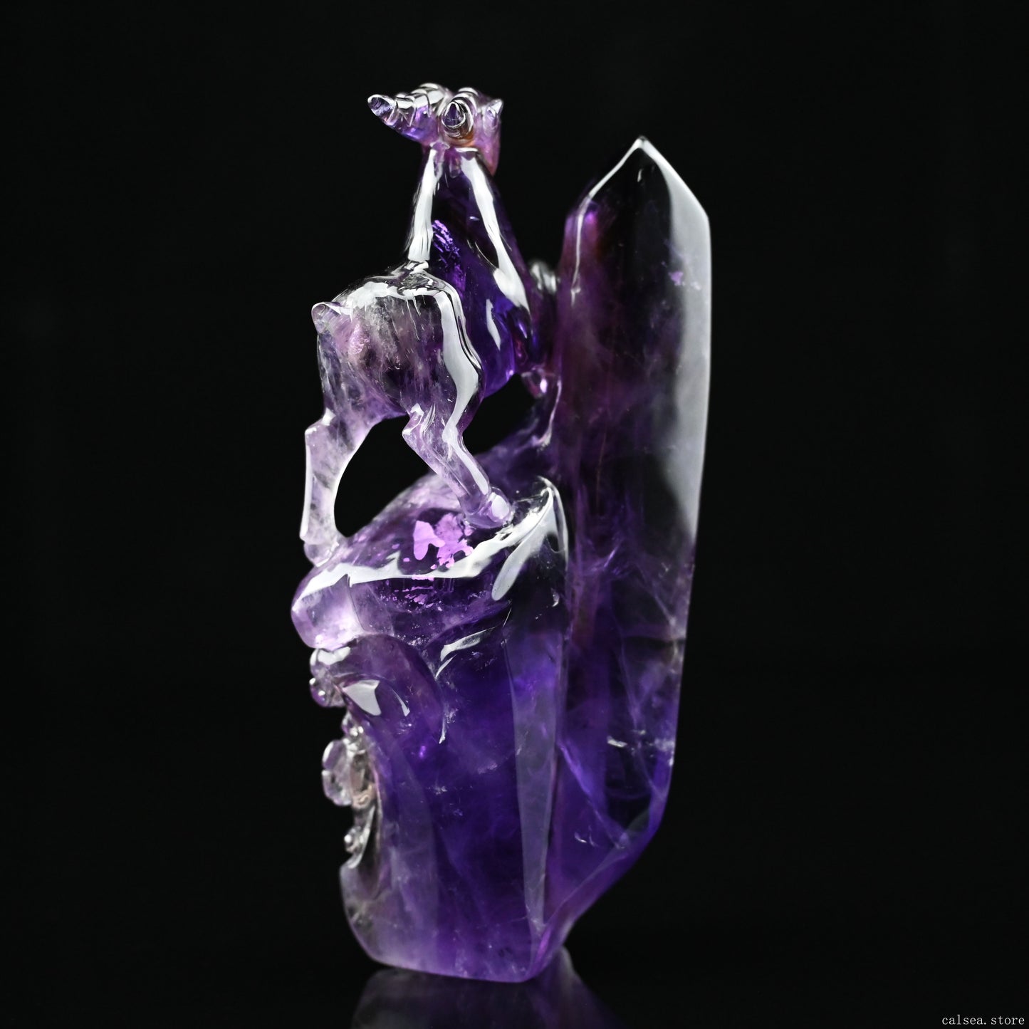 6.33" Amethyst  Zodiac Goat Sculpture Carving Hand Carved Super Realistic