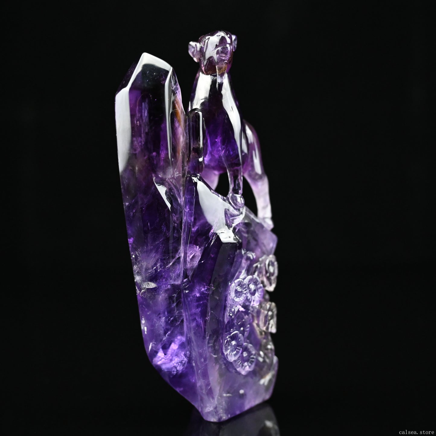 6.33" Amethyst  Zodiac Goat Sculpture Carving Hand Carved Super Realistic