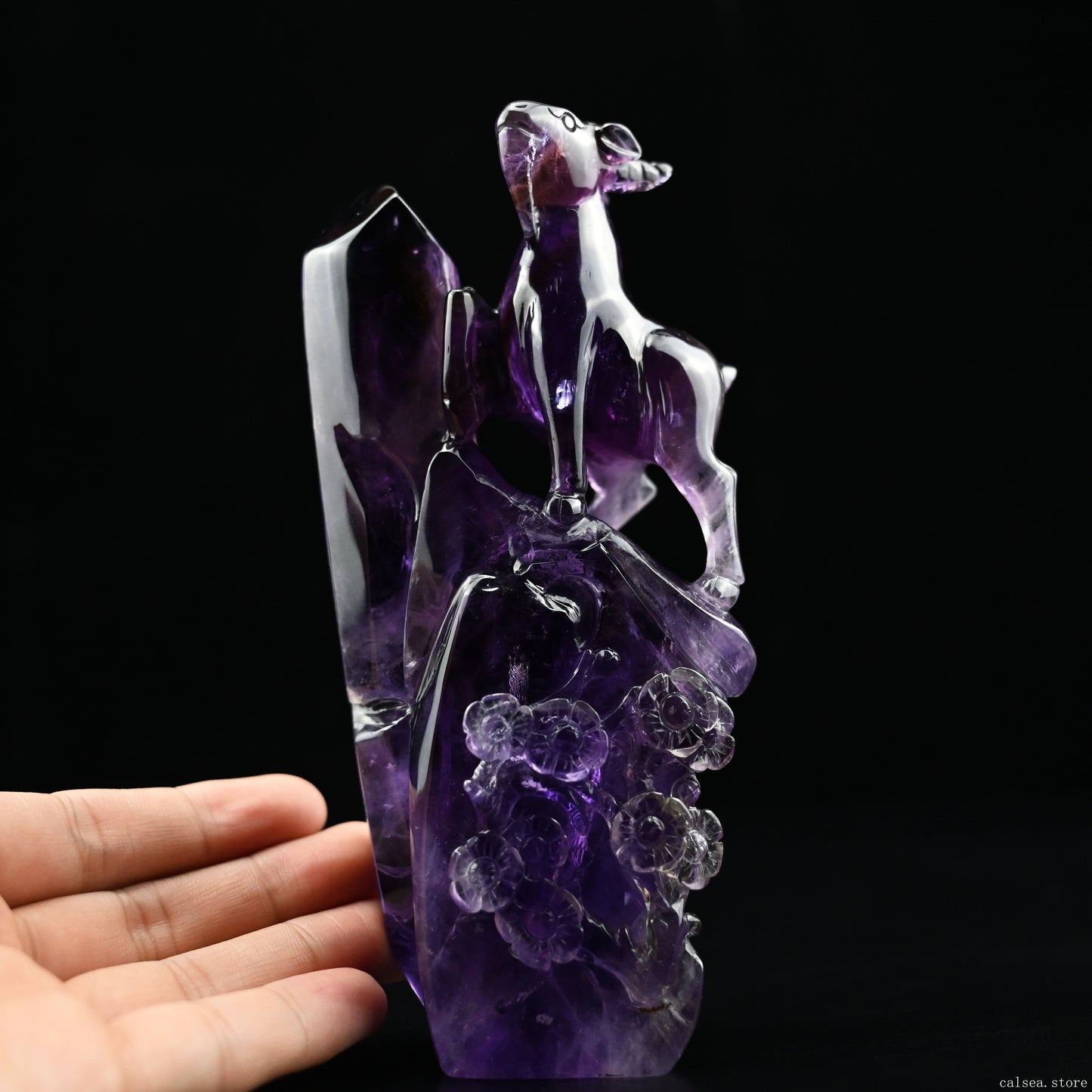 6.33" Amethyst  Zodiac Goat Sculpture Carving Hand Carved Super Realistic