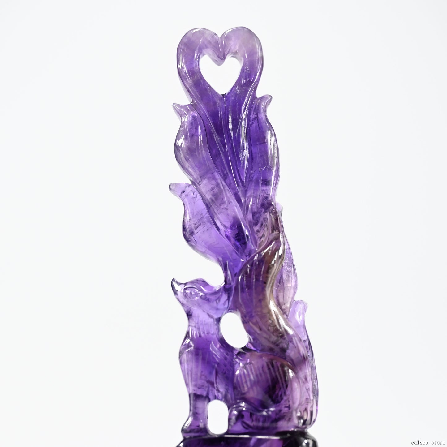 Amethyst Nine Tail Fox Sculpture Crystal Healing Hand Carved Super Realistic