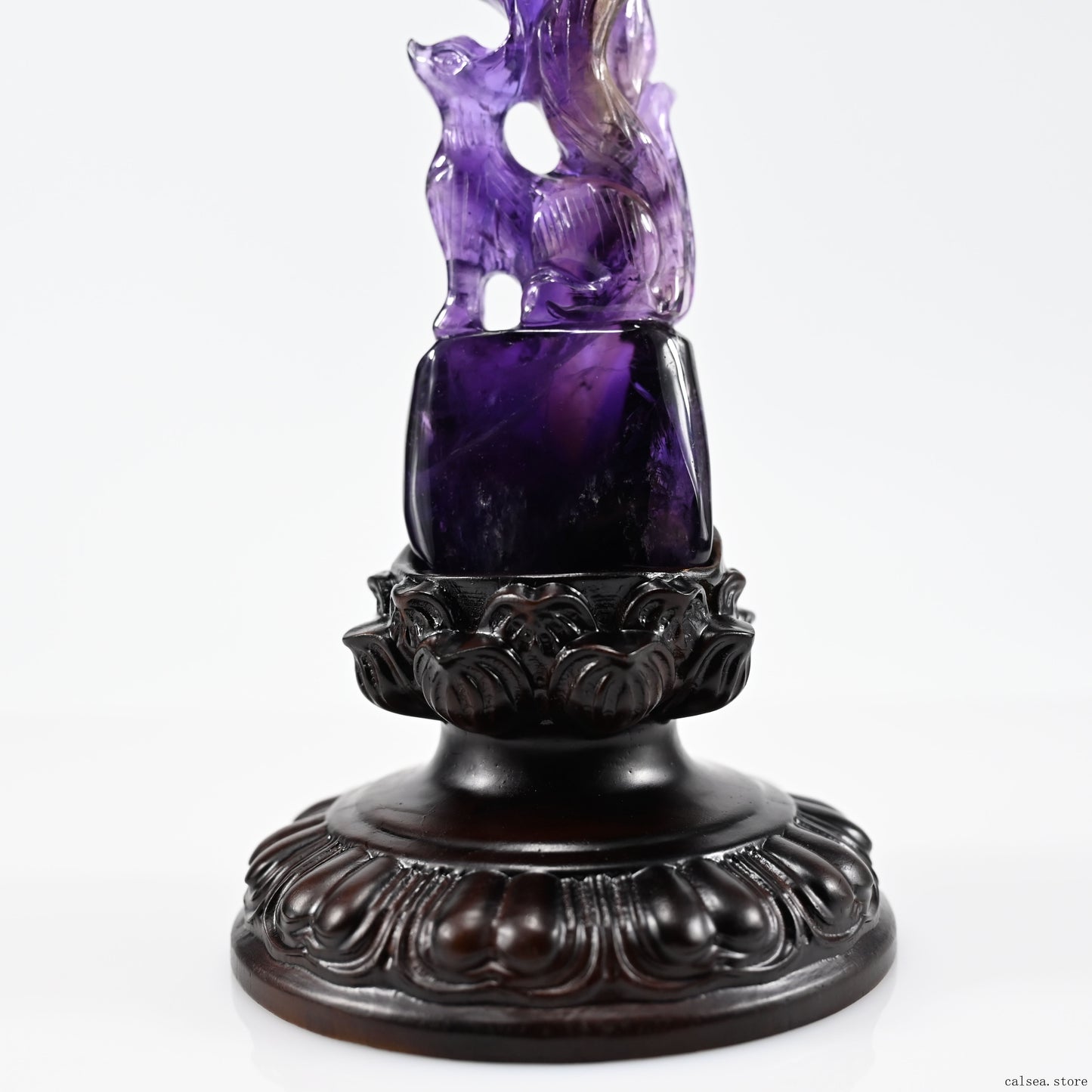 Amethyst Nine Tail Fox Sculpture Crystal Healing Hand Carved Super Realistic