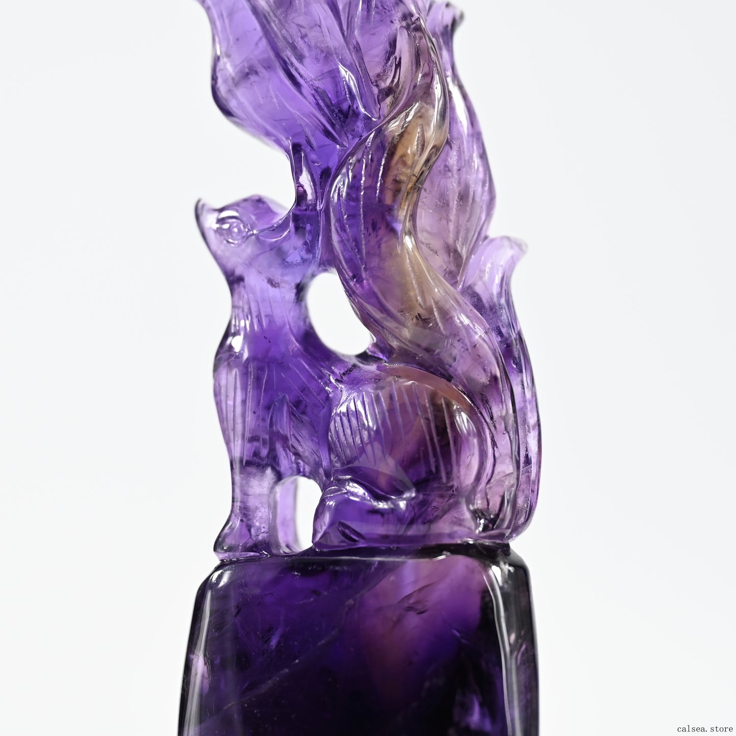 Amethyst Nine Tail Fox Sculpture Crystal Healing Hand Carved Super Realistic