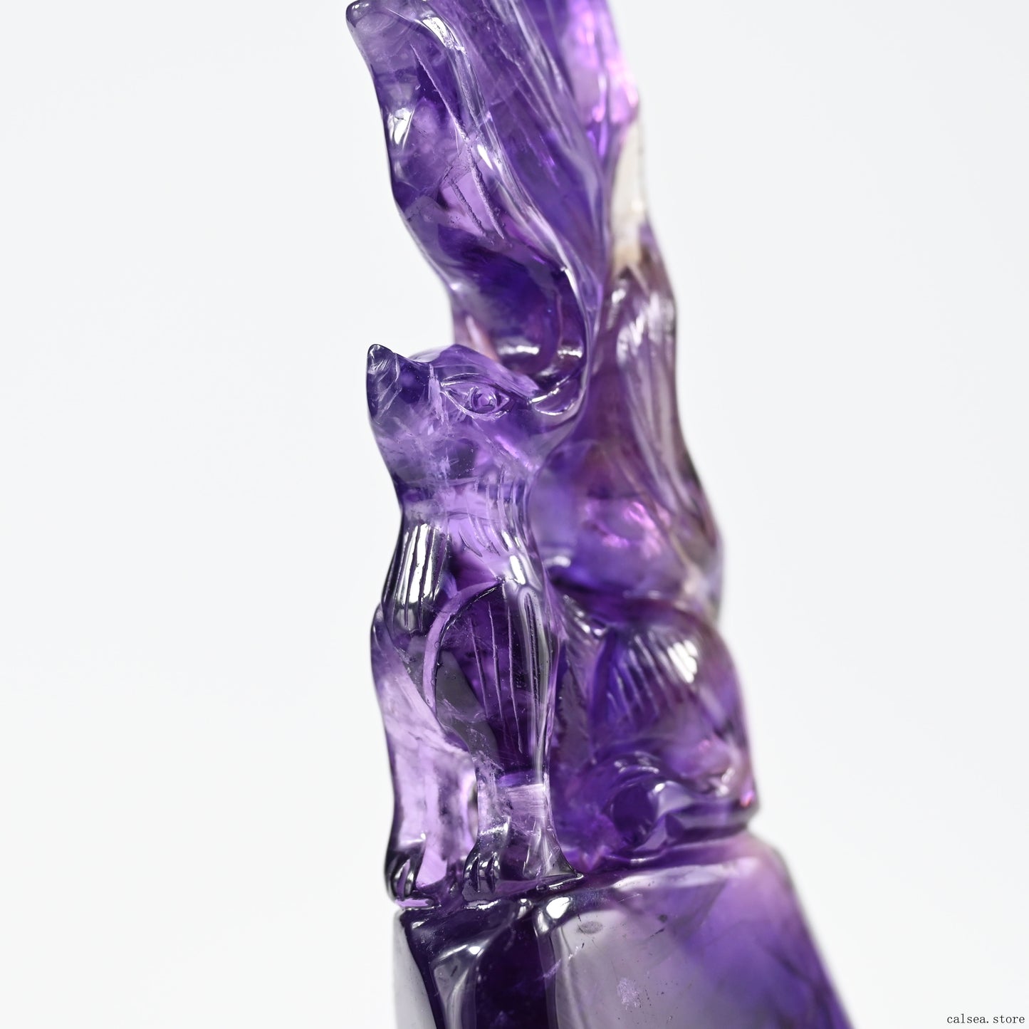 Amethyst Nine Tail Fox Sculpture Crystal Healing Hand Carved Super Realistic