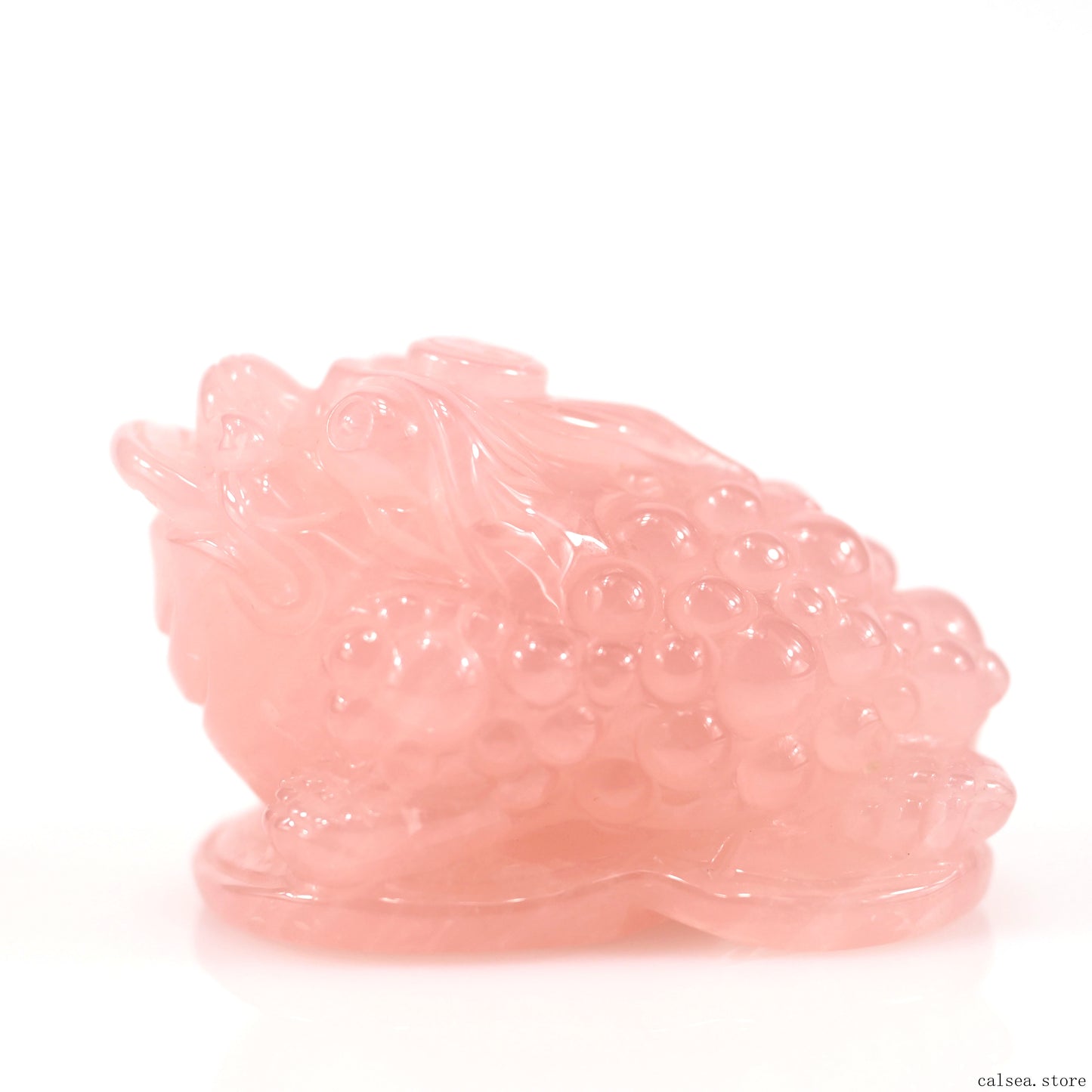 Rosequartz Money Toad Sculpture Crystal Healing Hand Carved