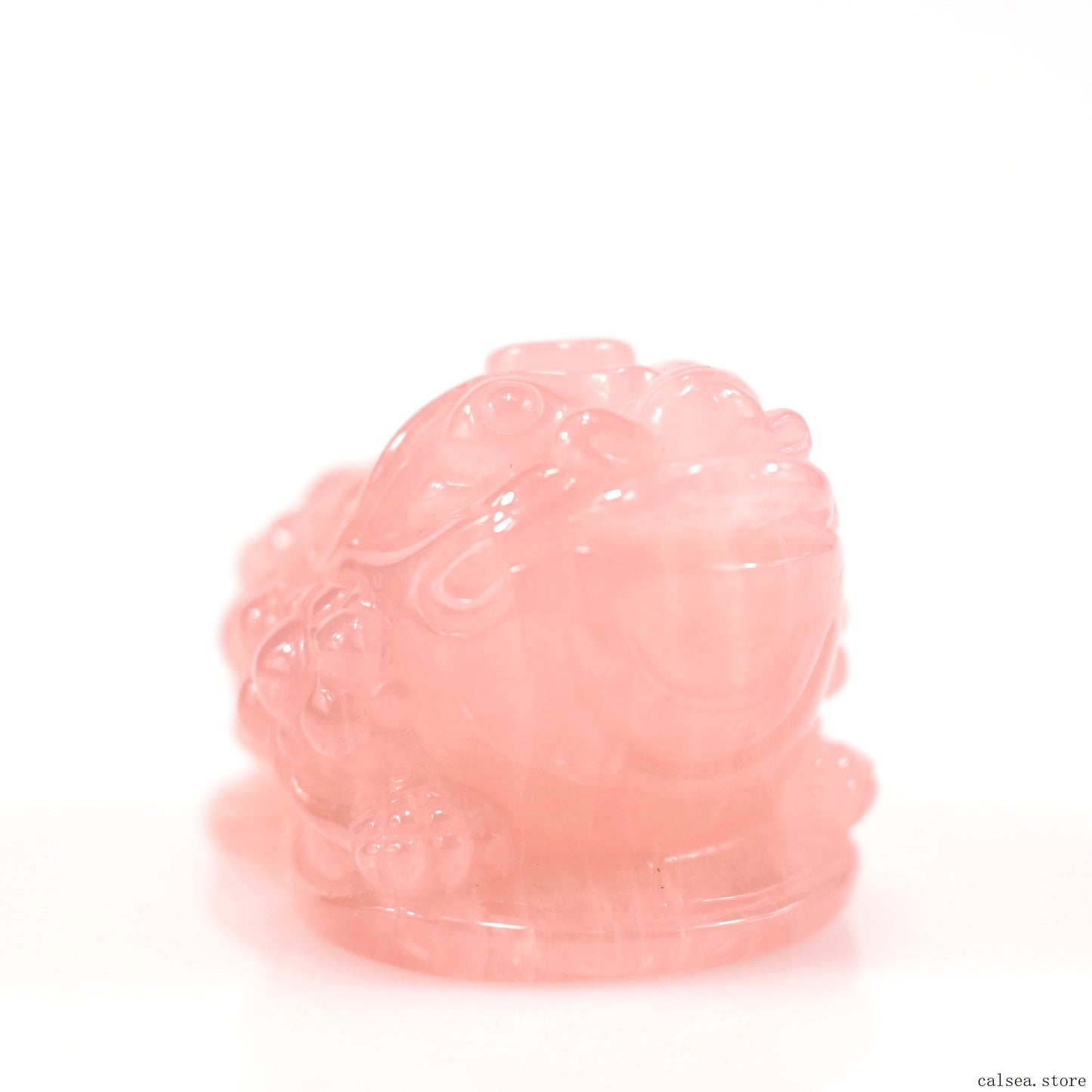 Rosequartz Money Toad Sculpture Crystal Healing Hand Carved