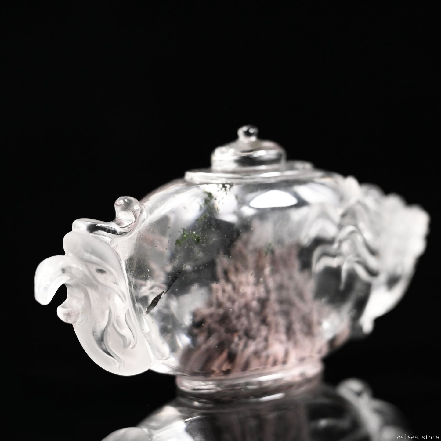 Gardenquartz Dragon Phoenix Head Teapot Sculpture Hand Carved Crystal Healing