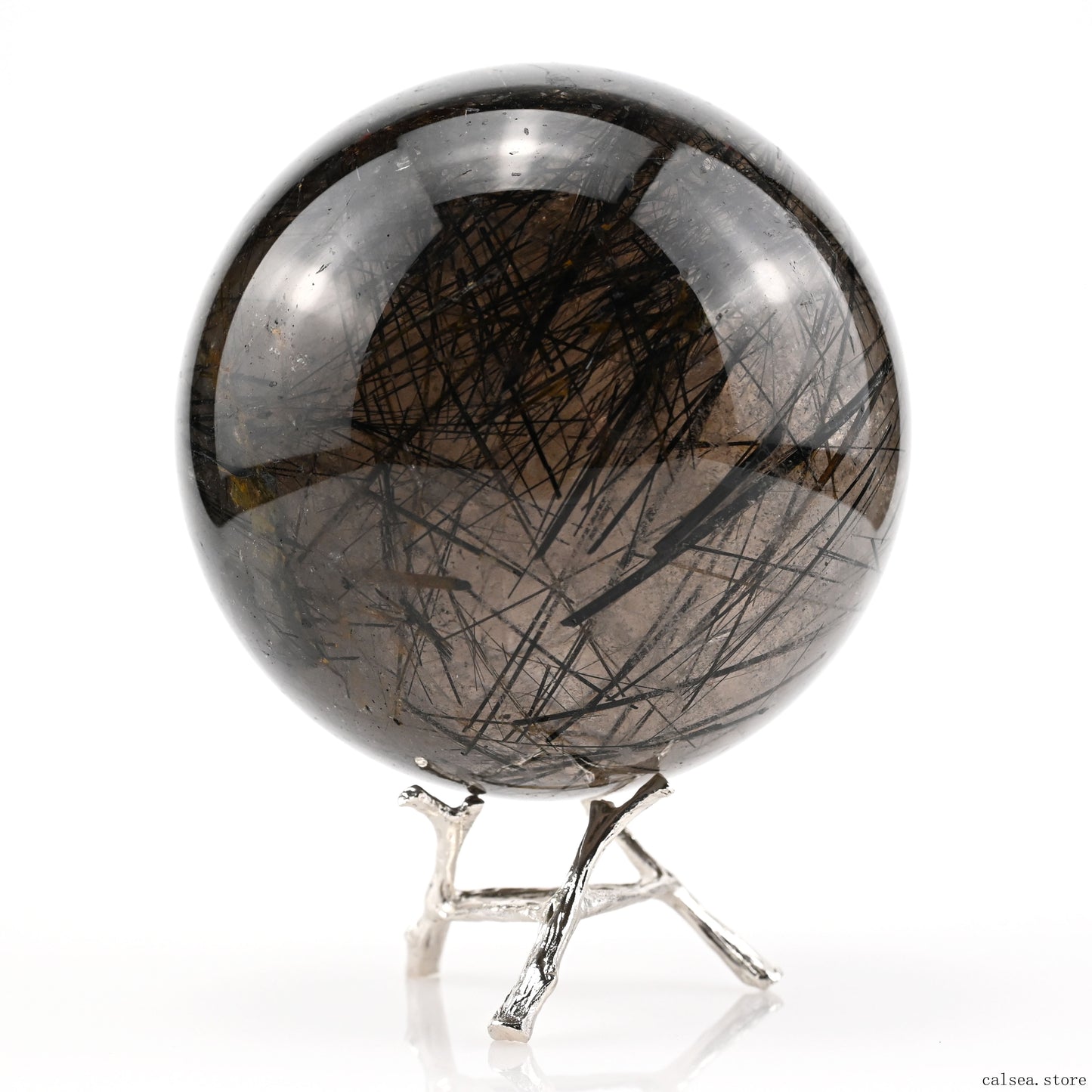 4.33'' Black Rutile,Tourmaline Quartz Sphere Crystal Healing Hand Carved Crystal Ball