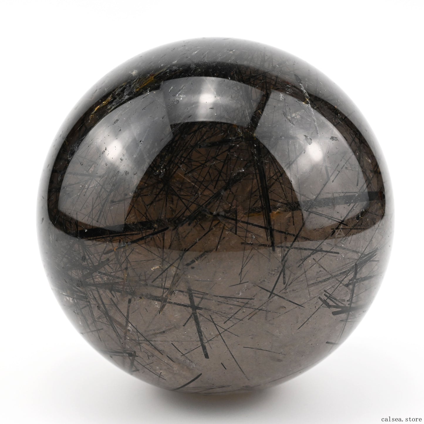 4.33'' Black Rutile,Tourmaline Quartz Sphere Crystal Healing Hand Carved Crystal Ball