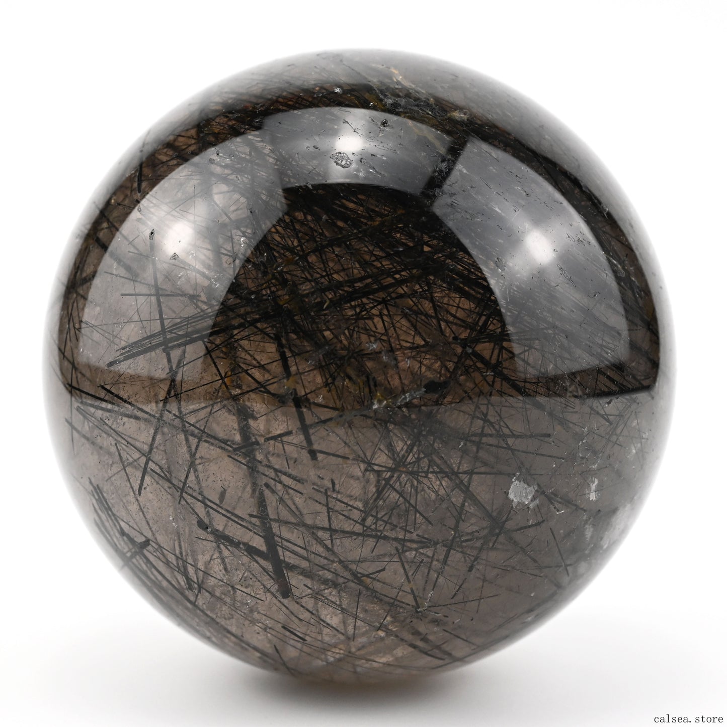 4.33'' Black Rutile,Tourmaline Quartz Sphere Crystal Healing Hand Carved Crystal Ball