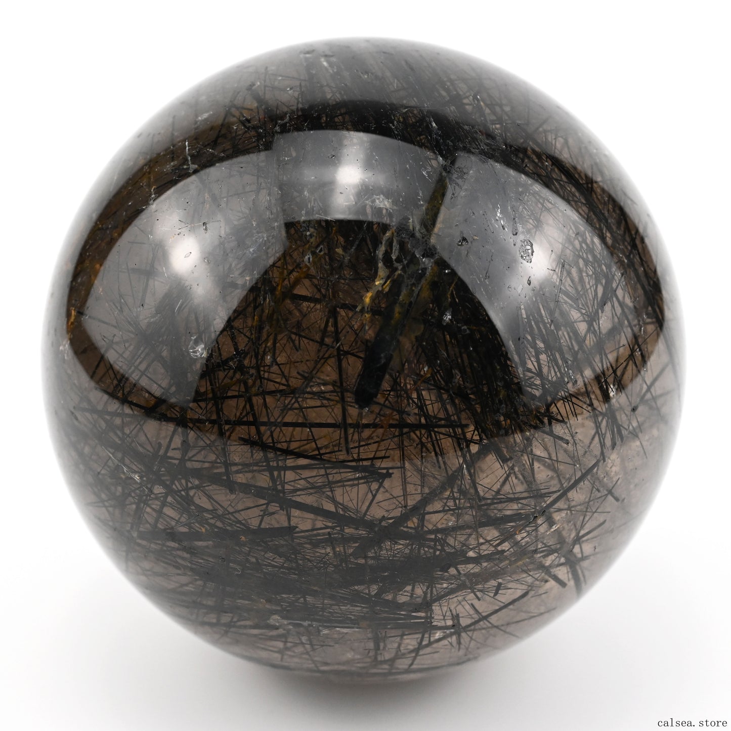 4.33'' Black Rutile,Tourmaline Quartz Sphere Crystal Healing Hand Carved Crystal Ball