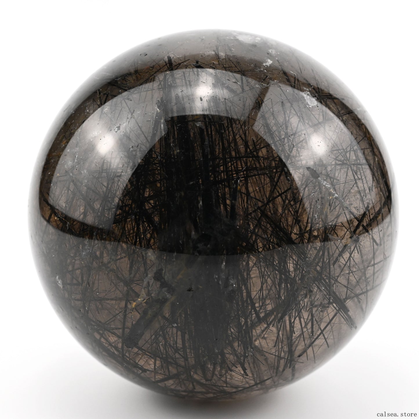 4.33'' Black Rutile,Tourmaline Quartz Sphere Crystal Healing Hand Carved Crystal Ball