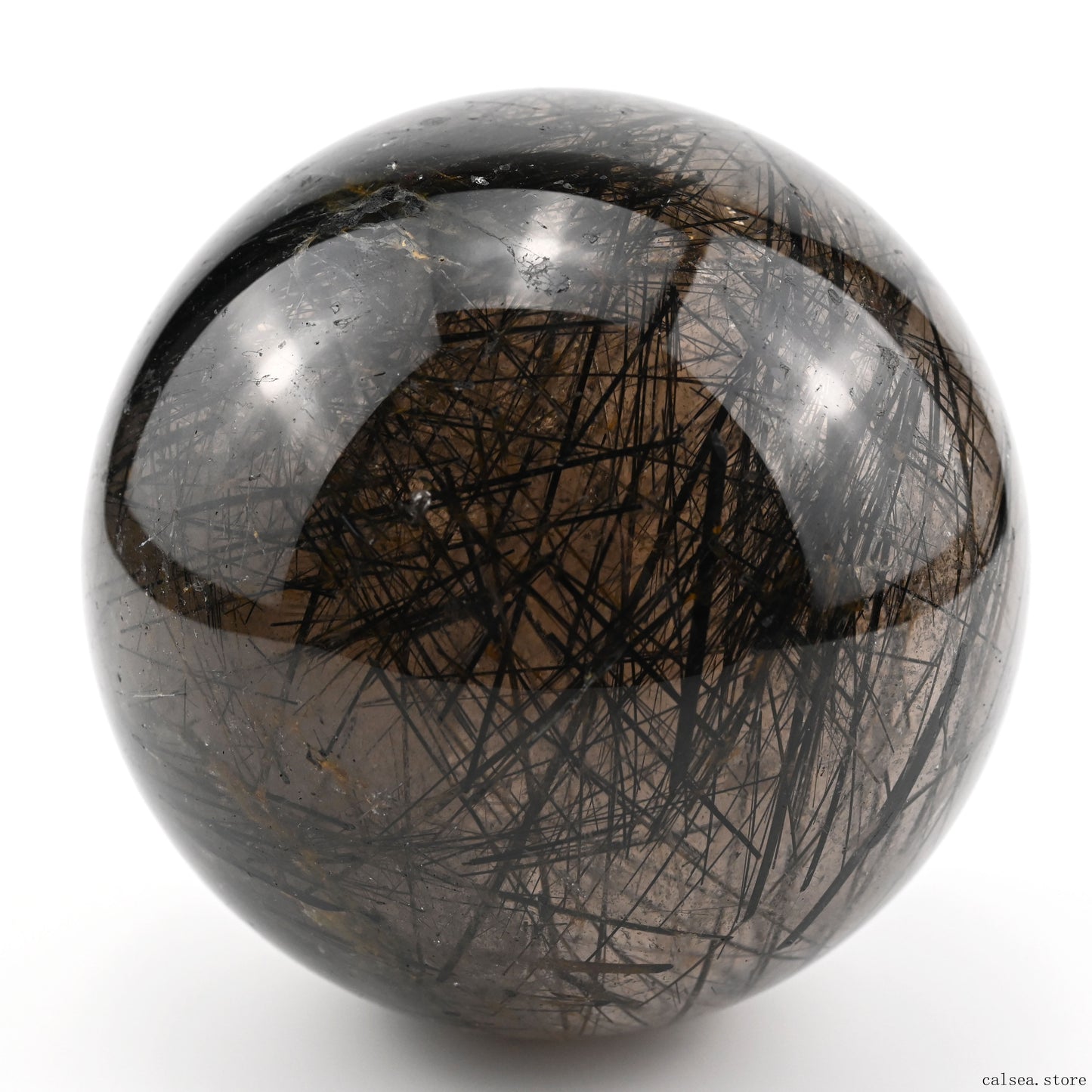 4.33'' Black Rutile,Tourmaline Quartz Sphere Crystal Healing Hand Carved Crystal Ball