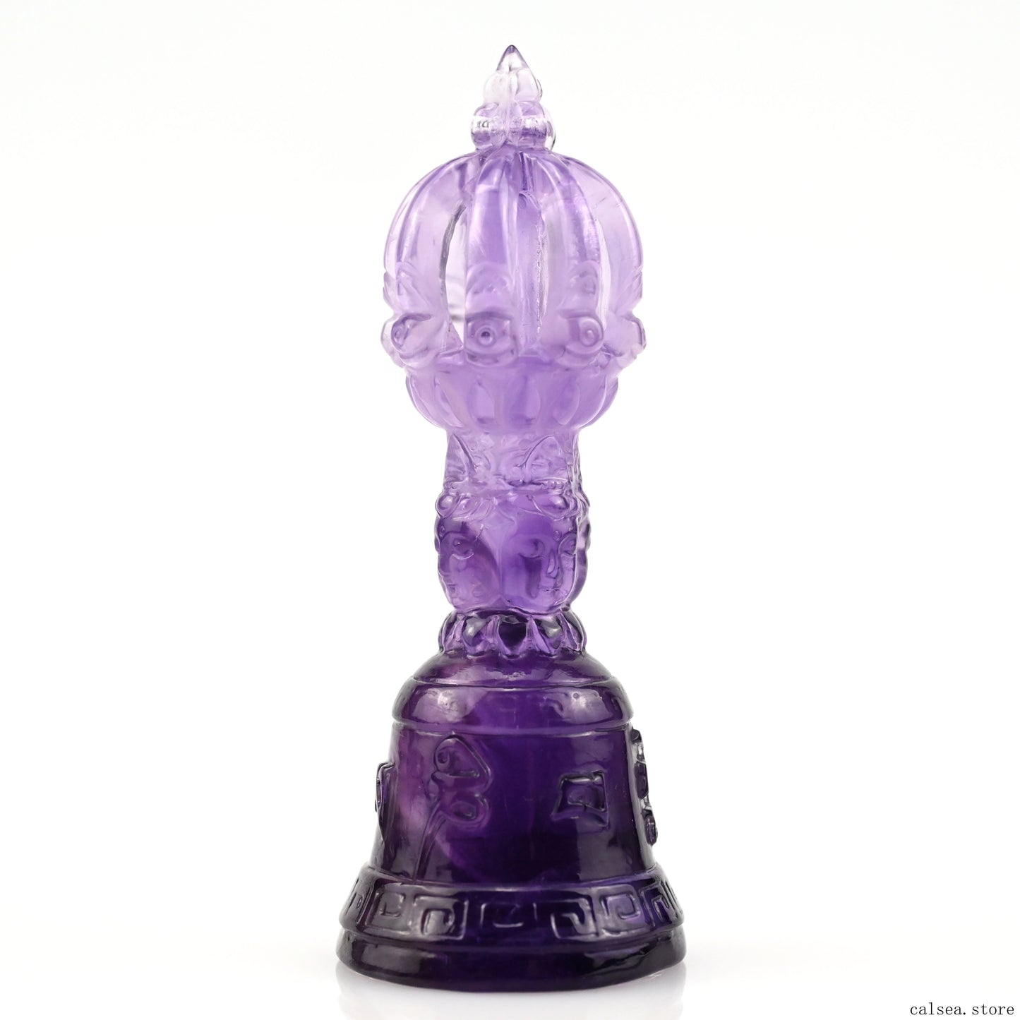 Awesome Amethyst Vajira Bell Sculpture Artifact Crystal Healing Hand Carved