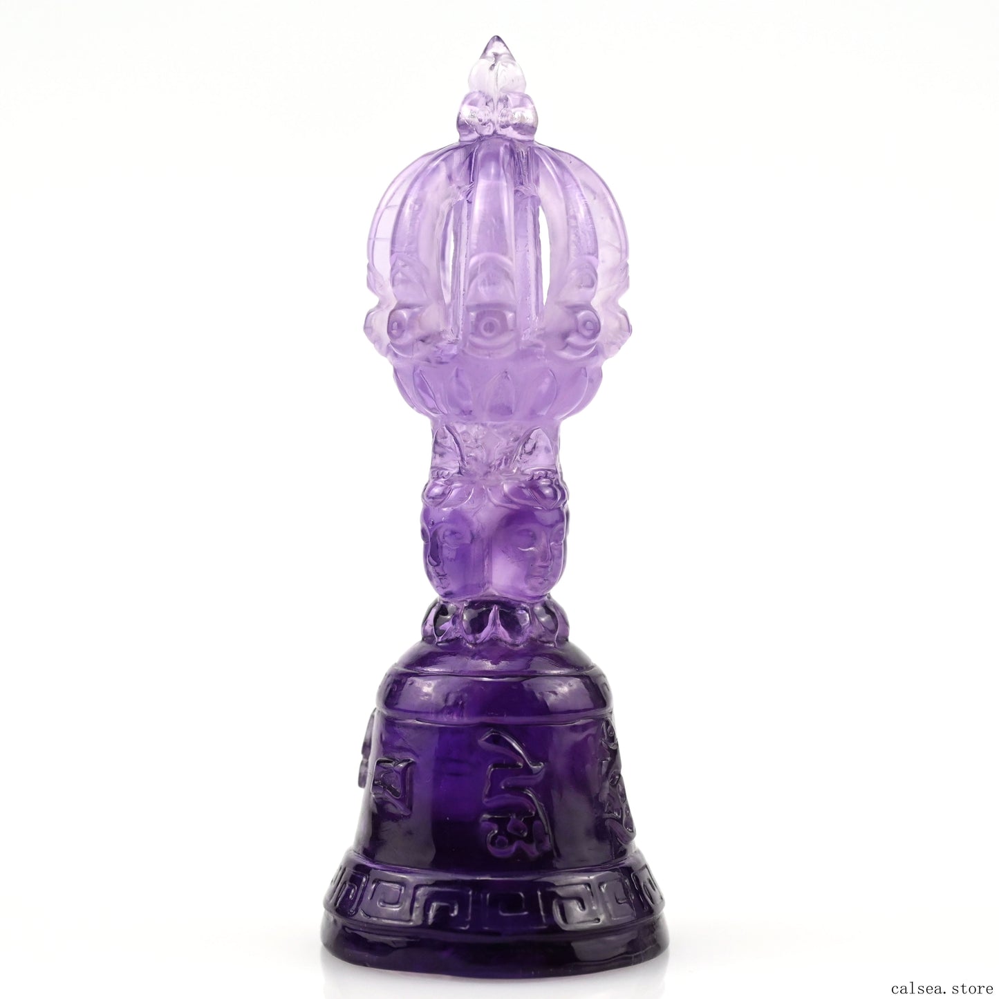 Awesome Amethyst Vajira Bell Sculpture Artifact Crystal Healing Hand Carved