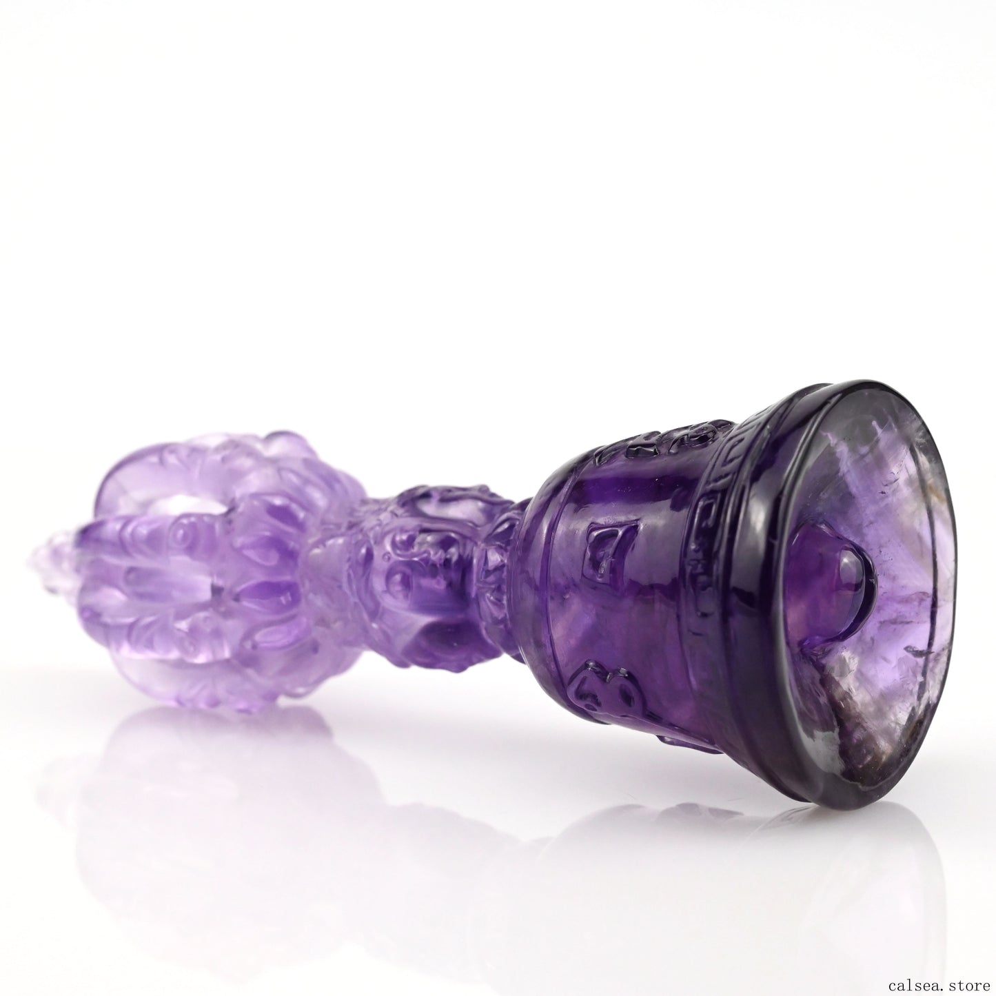 Awesome Amethyst Vajira Bell Sculpture Artifact Crystal Healing Hand Carved