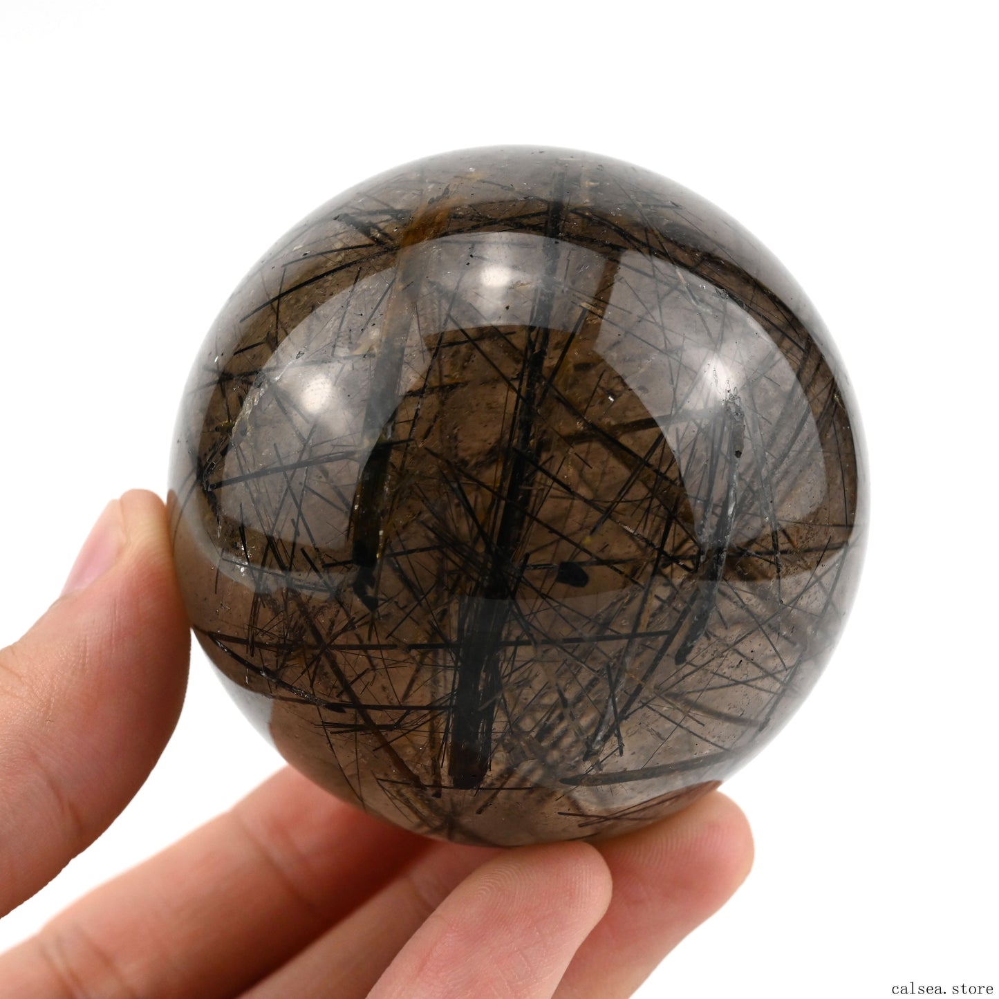 2.4'' Black Rutile,Tourmaline Quartz Sphere Crystal Healing Hand Carved Crystal Ball