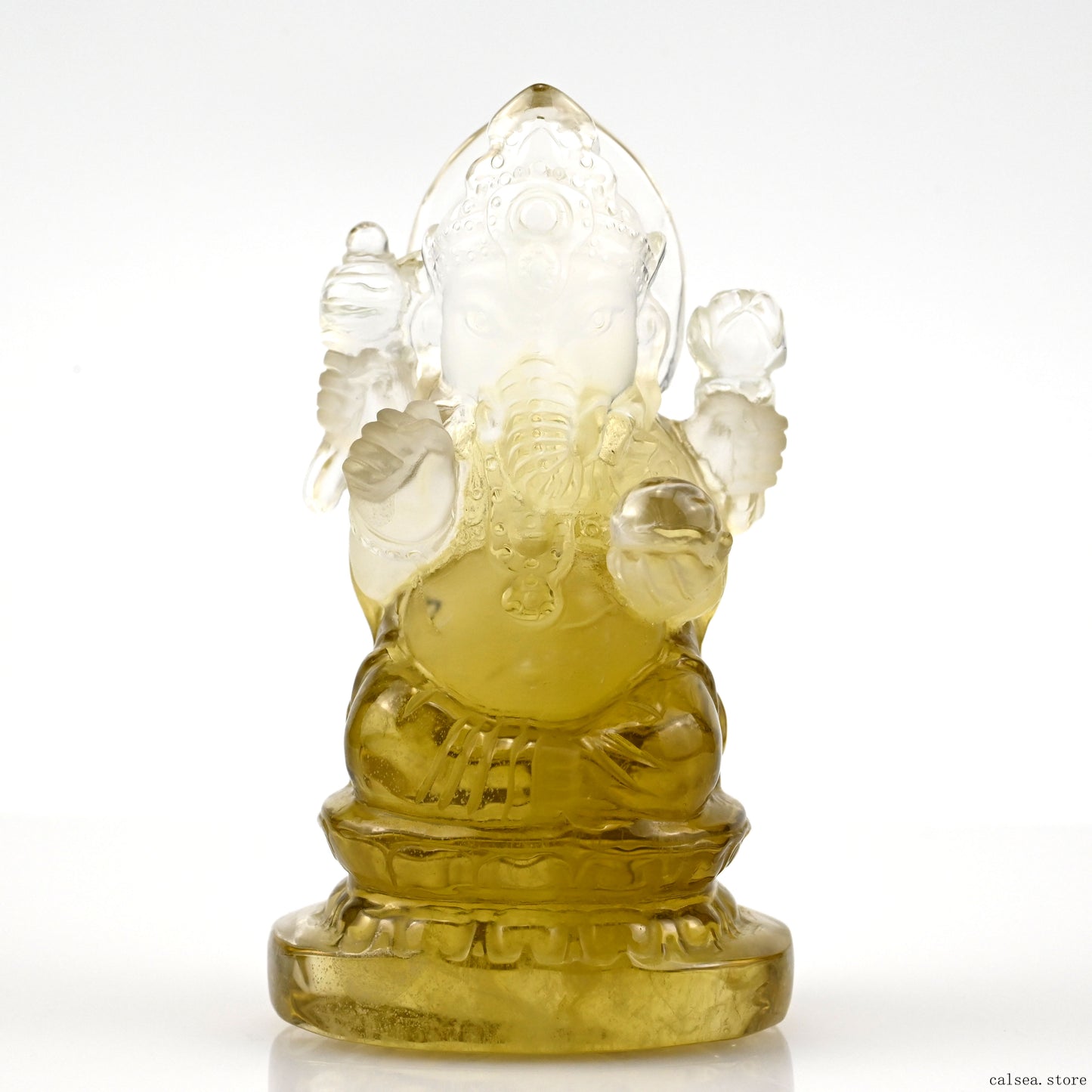 3.68'' Brazil Citrine Ganesh Buddha Sculpture Crystal Healing Hand Carved Ornaments