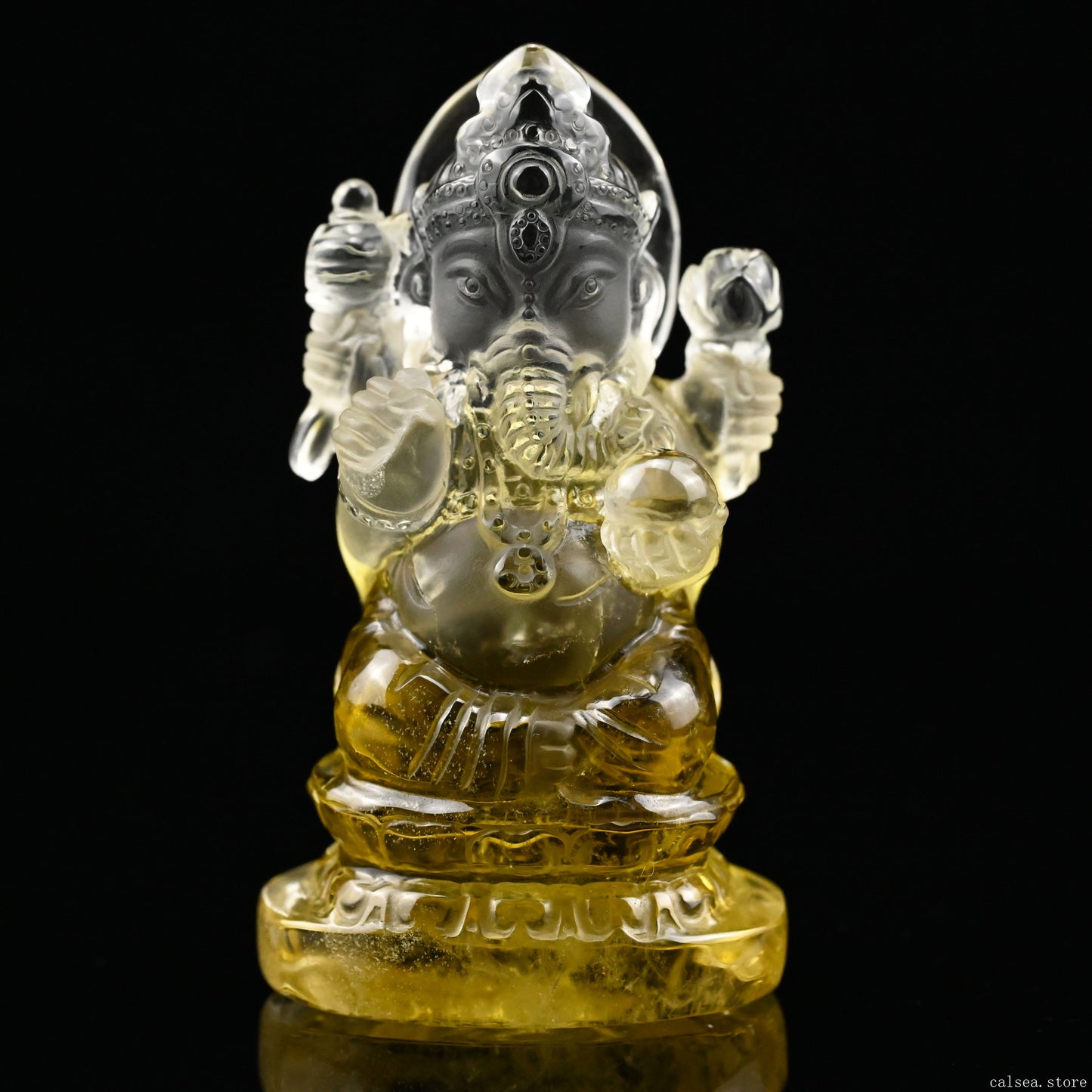 3.68'' Brazil Citrine Ganesh Buddha Sculpture Crystal Healing Hand Carved Ornaments