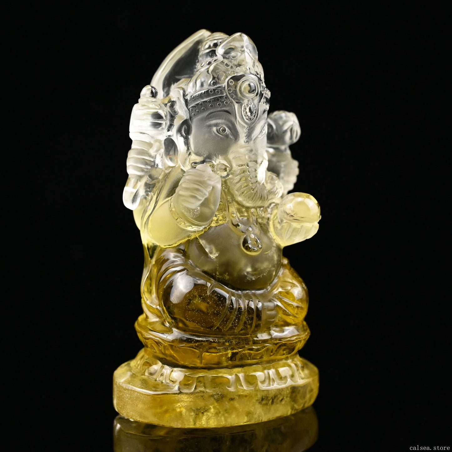 3.68'' Brazil Citrine Ganesh Buddha Sculpture Crystal Healing Hand Carved Ornaments