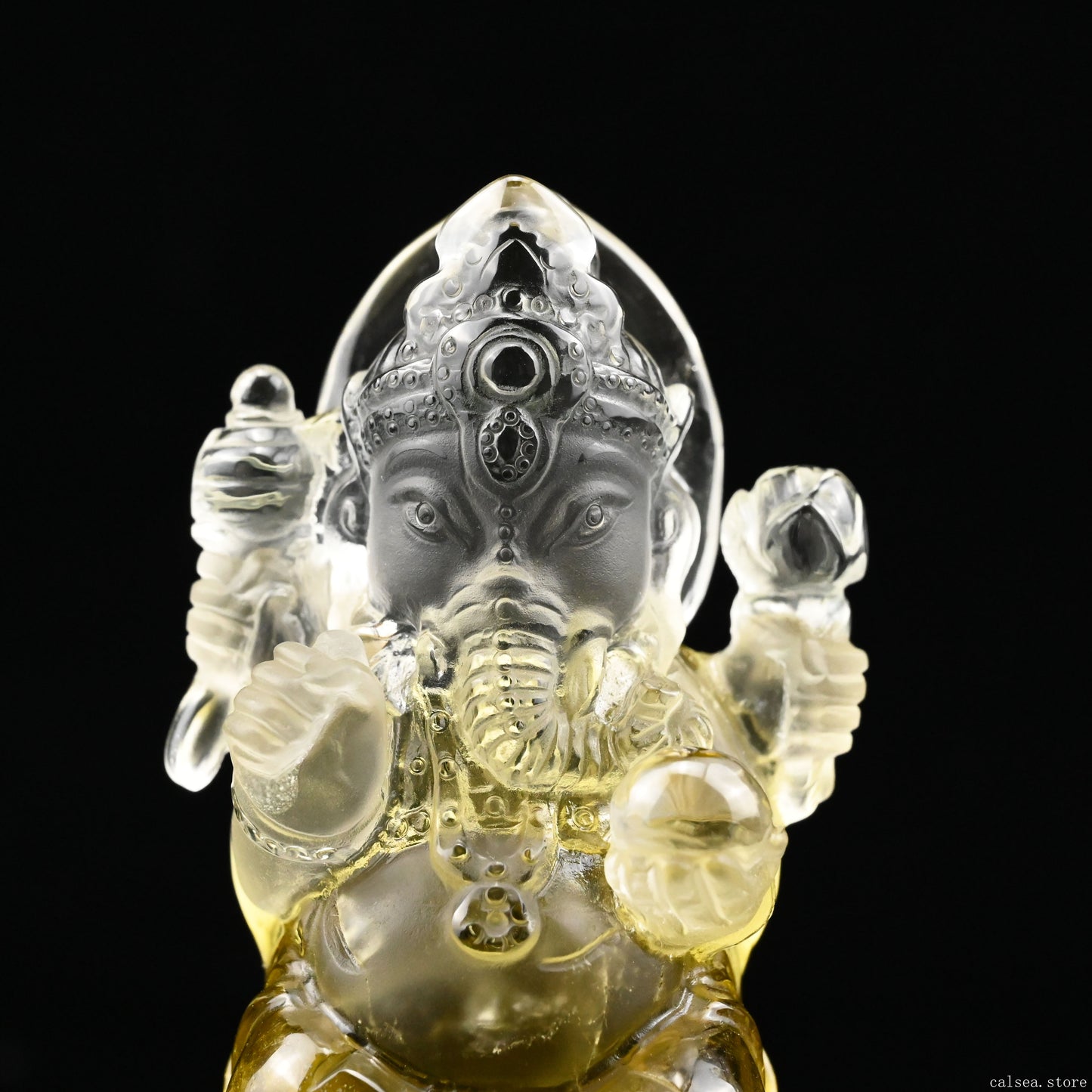 3.68'' Brazil Citrine Ganesh Buddha Sculpture Crystal Healing Hand Carved Ornaments