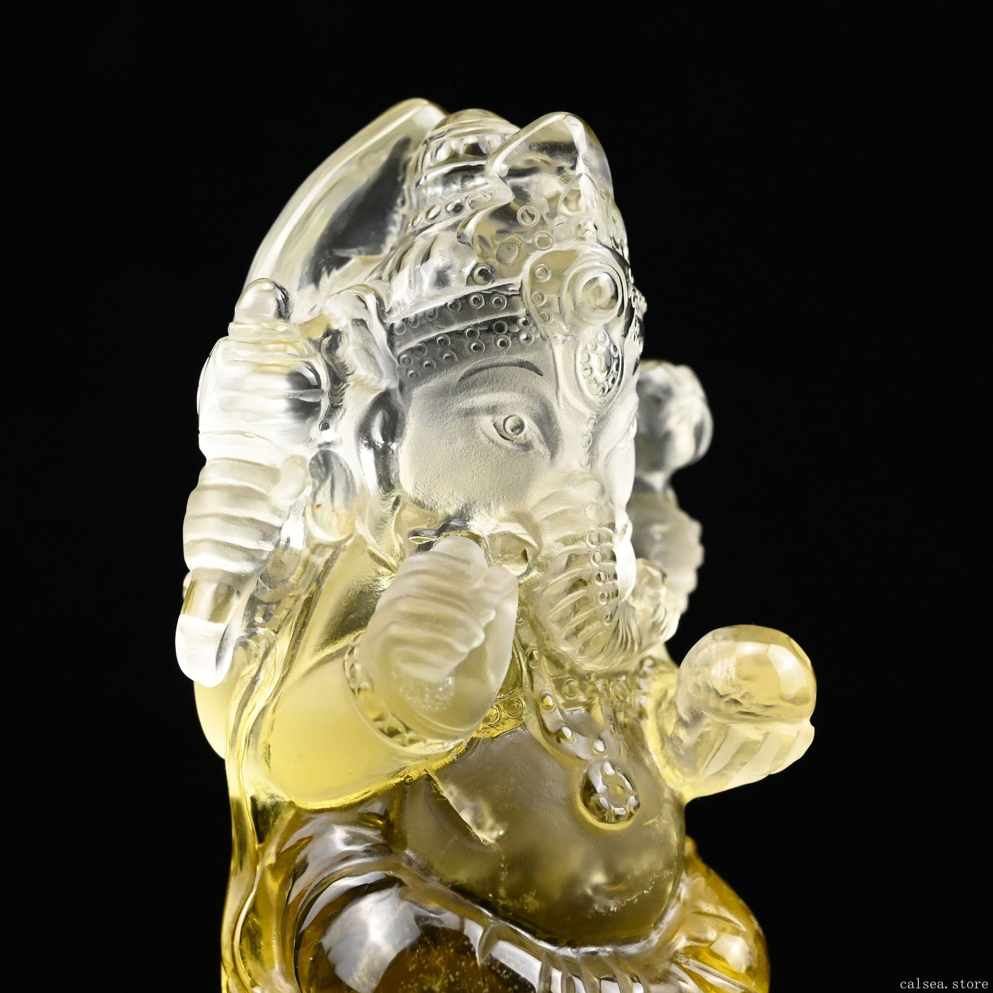 3.68'' Brazil Citrine Ganesh Buddha Sculpture Crystal Healing Hand Carved Ornaments