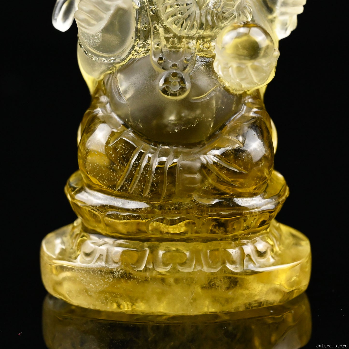 3.68'' Brazil Citrine Ganesh Buddha Sculpture Crystal Healing Hand Carved Ornaments