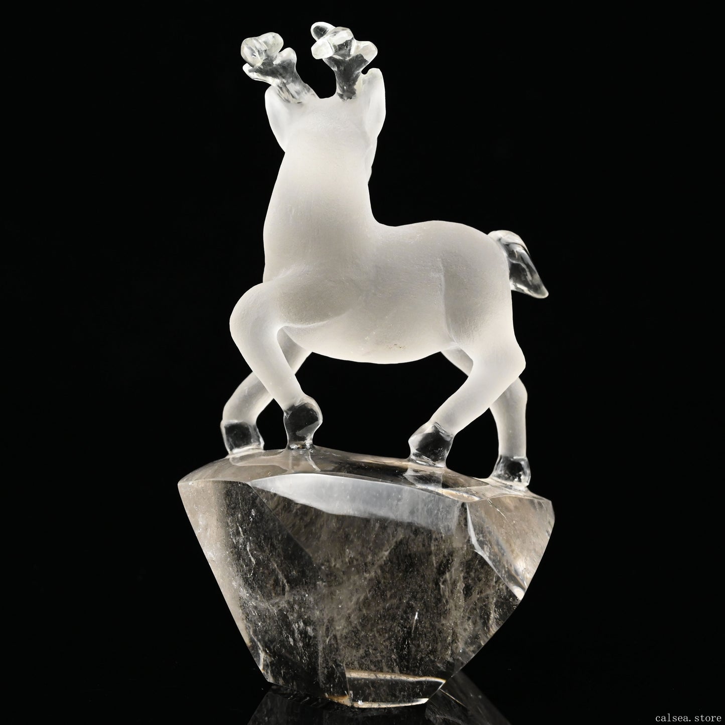 4.35'' Smokeyquartz Deer Sculpture Hand Carved Super Realistic Carving