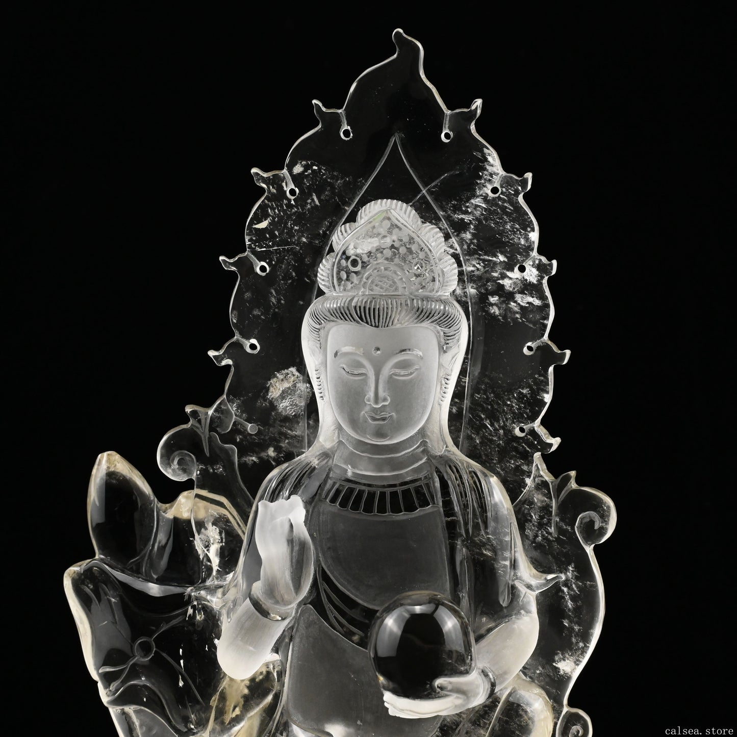 10.6'' Clearquartz GuanYin Sculpture Crystal Healing Hand Carved Ornaments