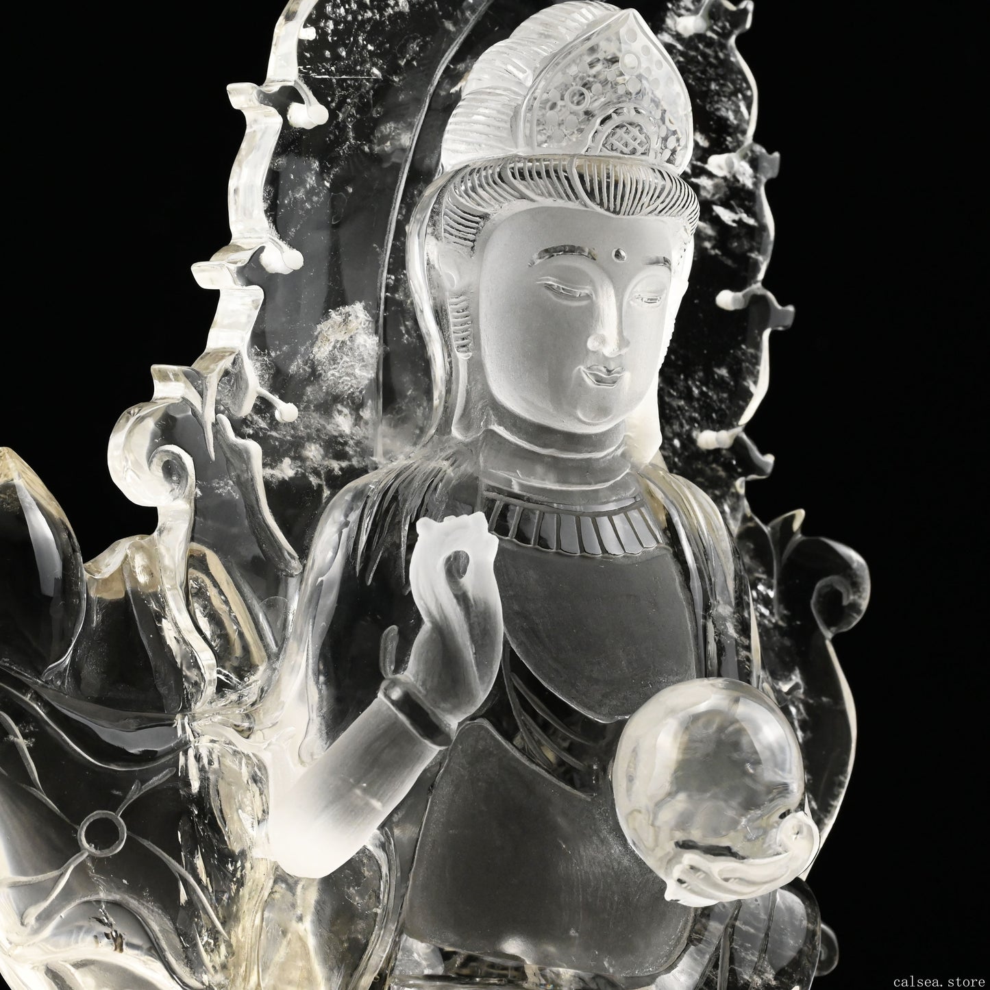 10.6'' Clearquartz GuanYin Sculpture Crystal Healing Hand Carved Ornaments