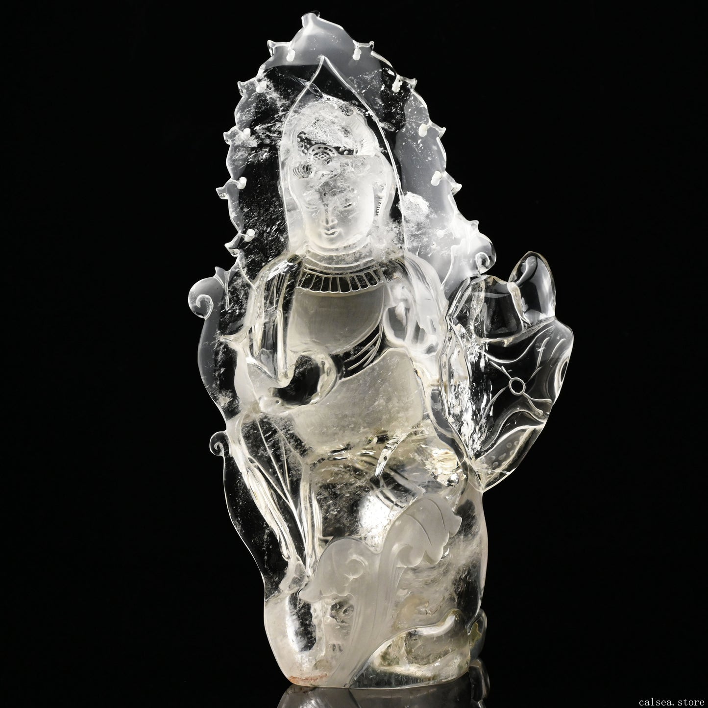 10.6'' Clearquartz GuanYin Sculpture Crystal Healing Hand Carved Ornaments