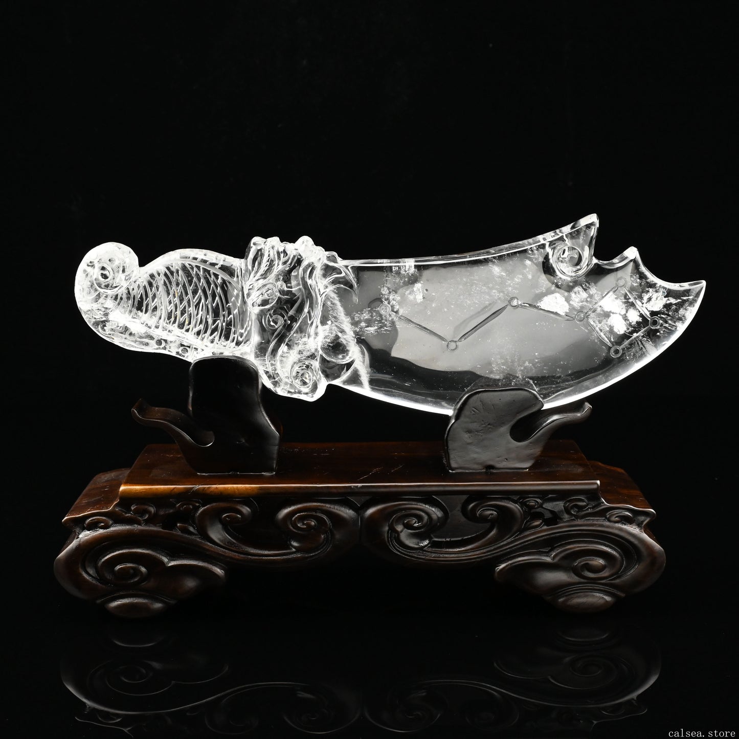 Awesome Clearquartz Dragon Knife Sculpture Crystal Healing Hand Carved