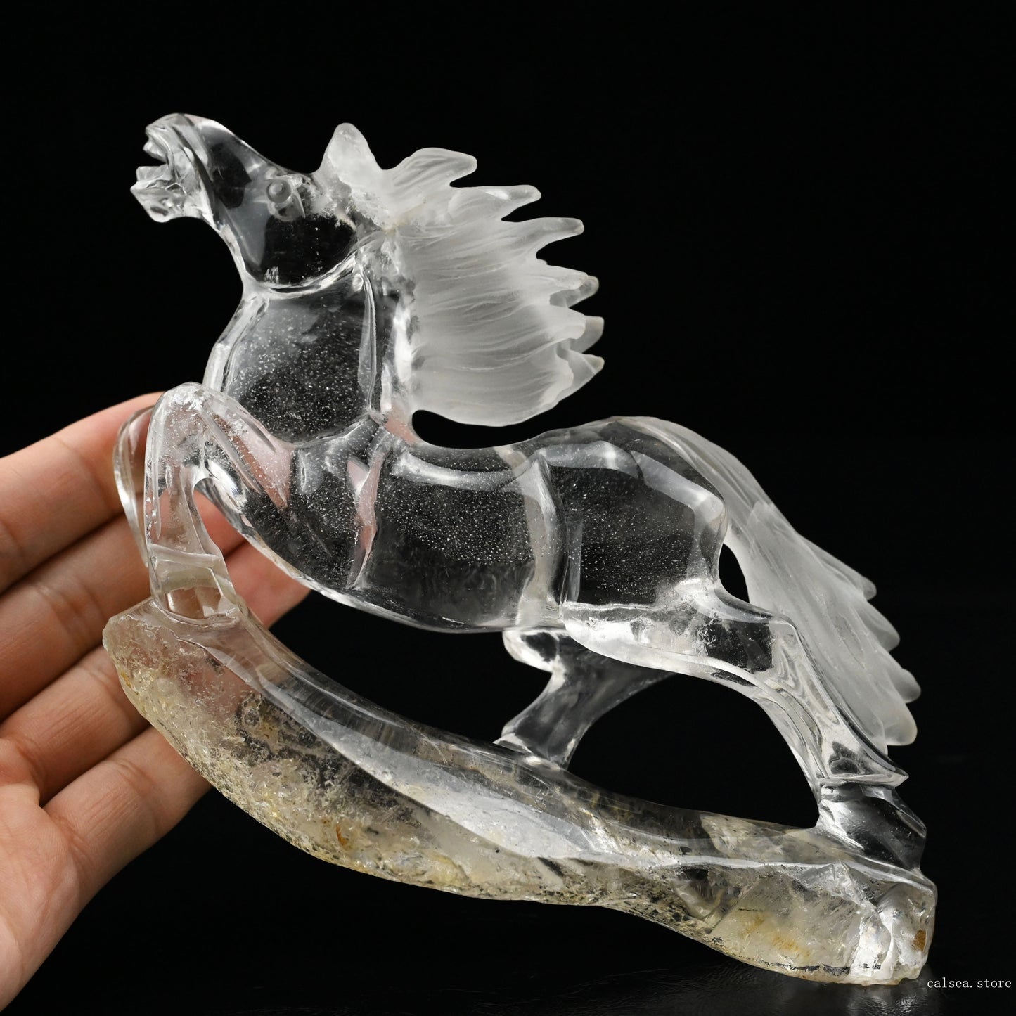 Chinese Zodiac Clearquartz Horse Sculpture Crystal Healing Hand Carved