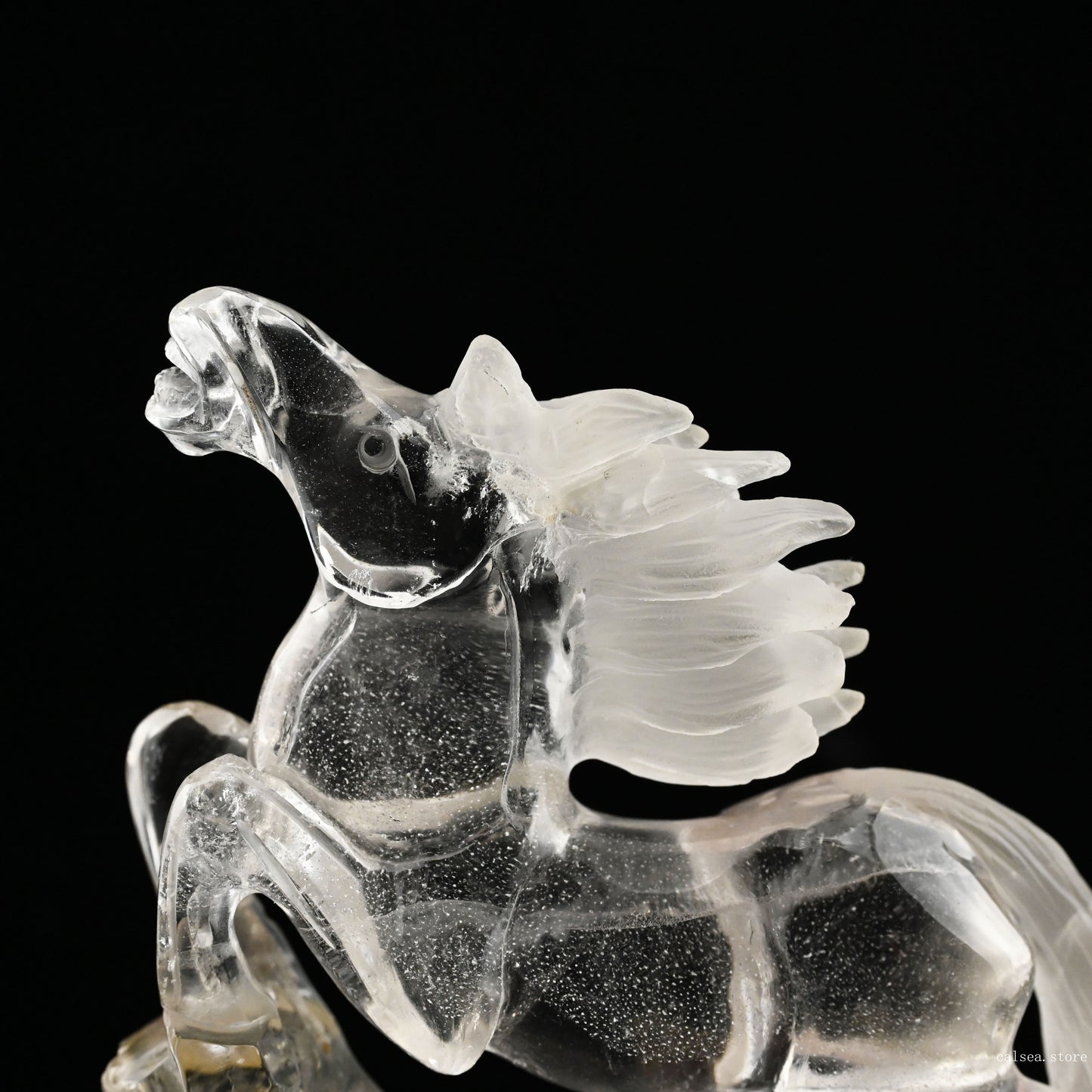 Chinese Zodiac Clearquartz Horse Sculpture Crystal Healing Hand Carved