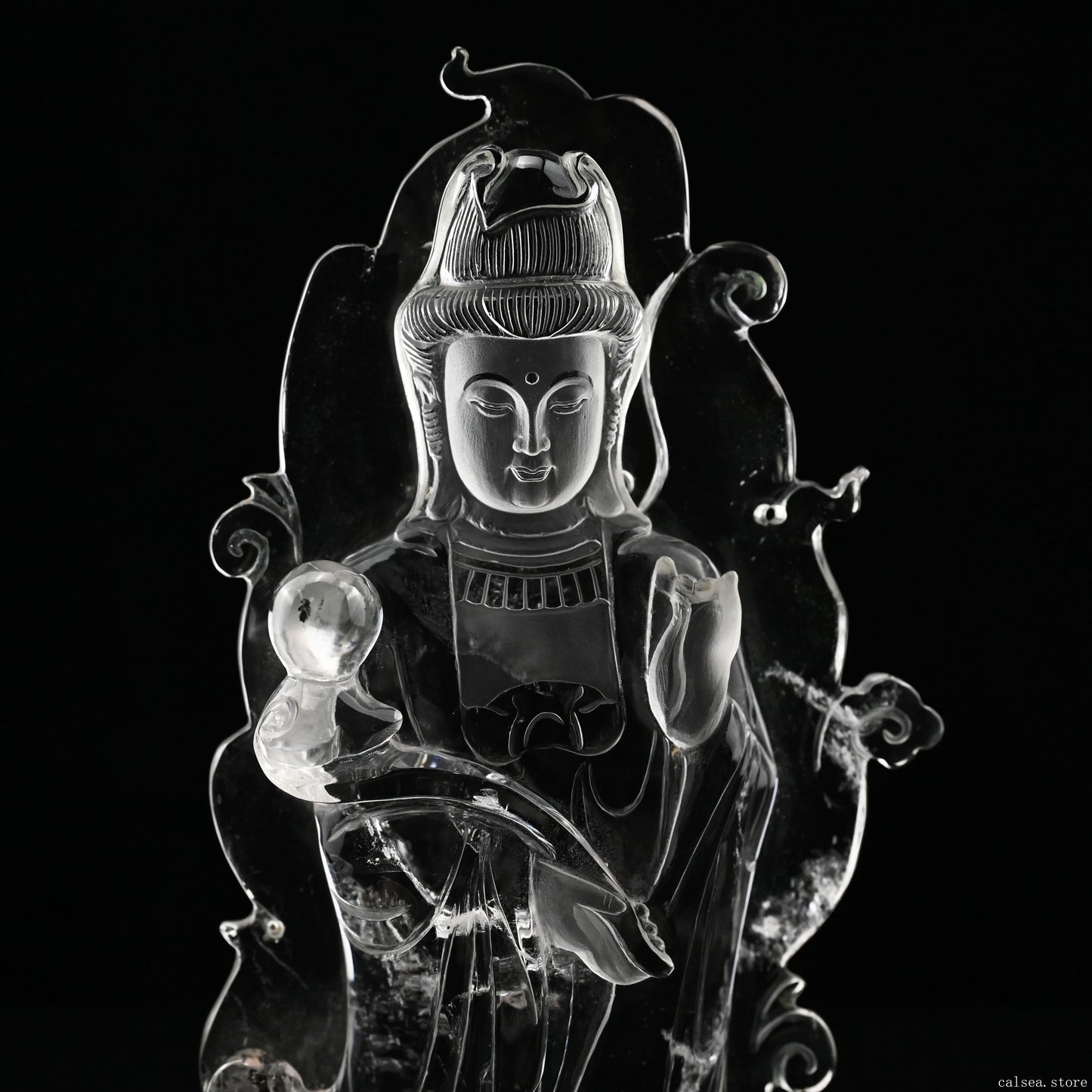 9.96'' Clearquartz GuanYin Sculpture Crystal Healing Hand Carved Ornaments