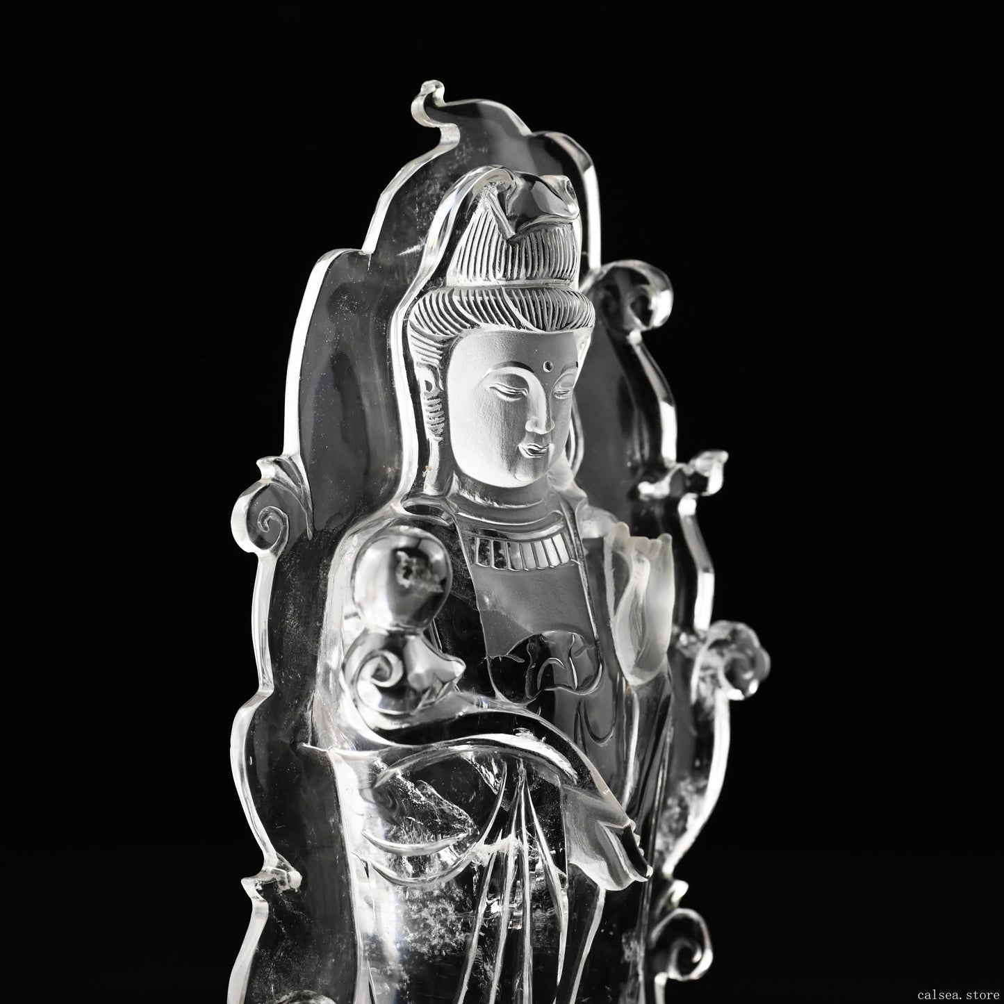 9.96'' Clearquartz GuanYin Sculpture Crystal Healing Hand Carved Ornaments