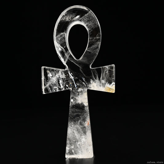 7.4'' Clearquartz Ankh Cross Pendant Sculpture Hand Carved