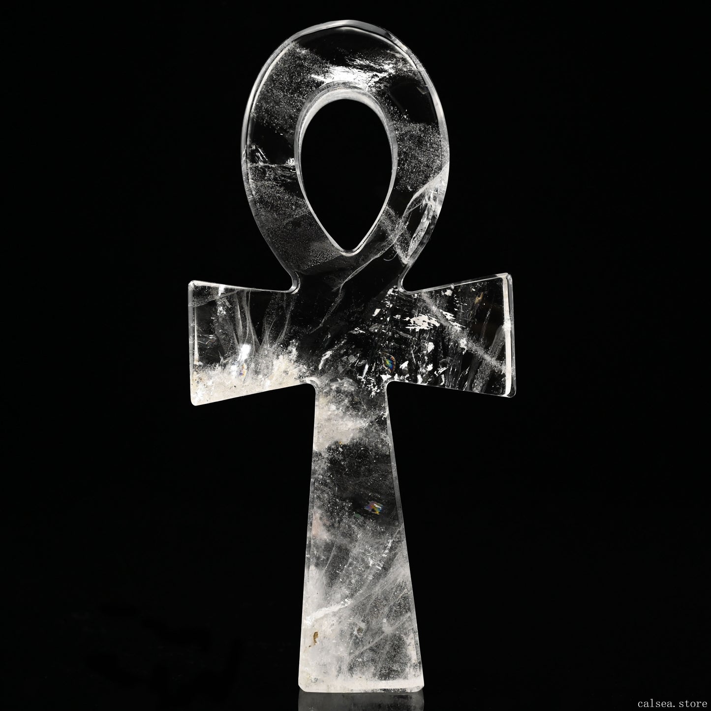 7.4'' Clearquartz Ankh Cross Pendant Sculpture Hand Carved